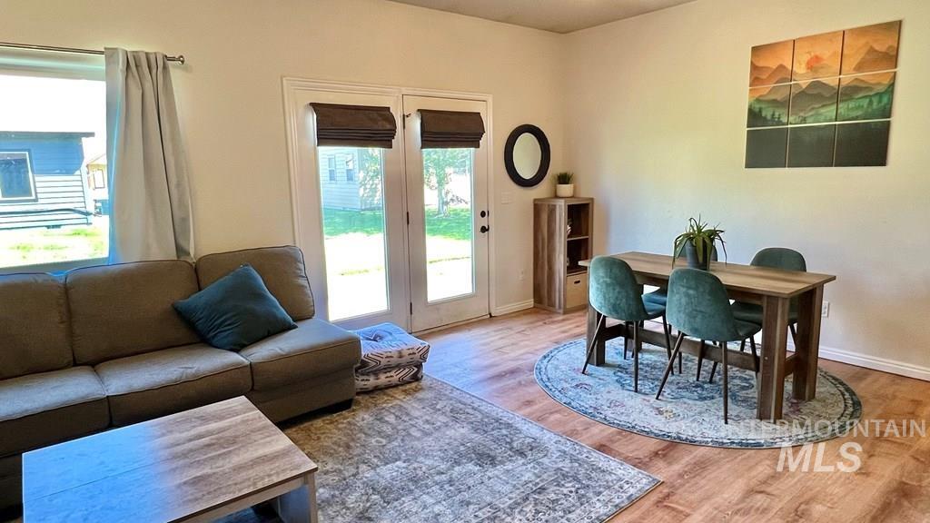 Living area with wood finished floors