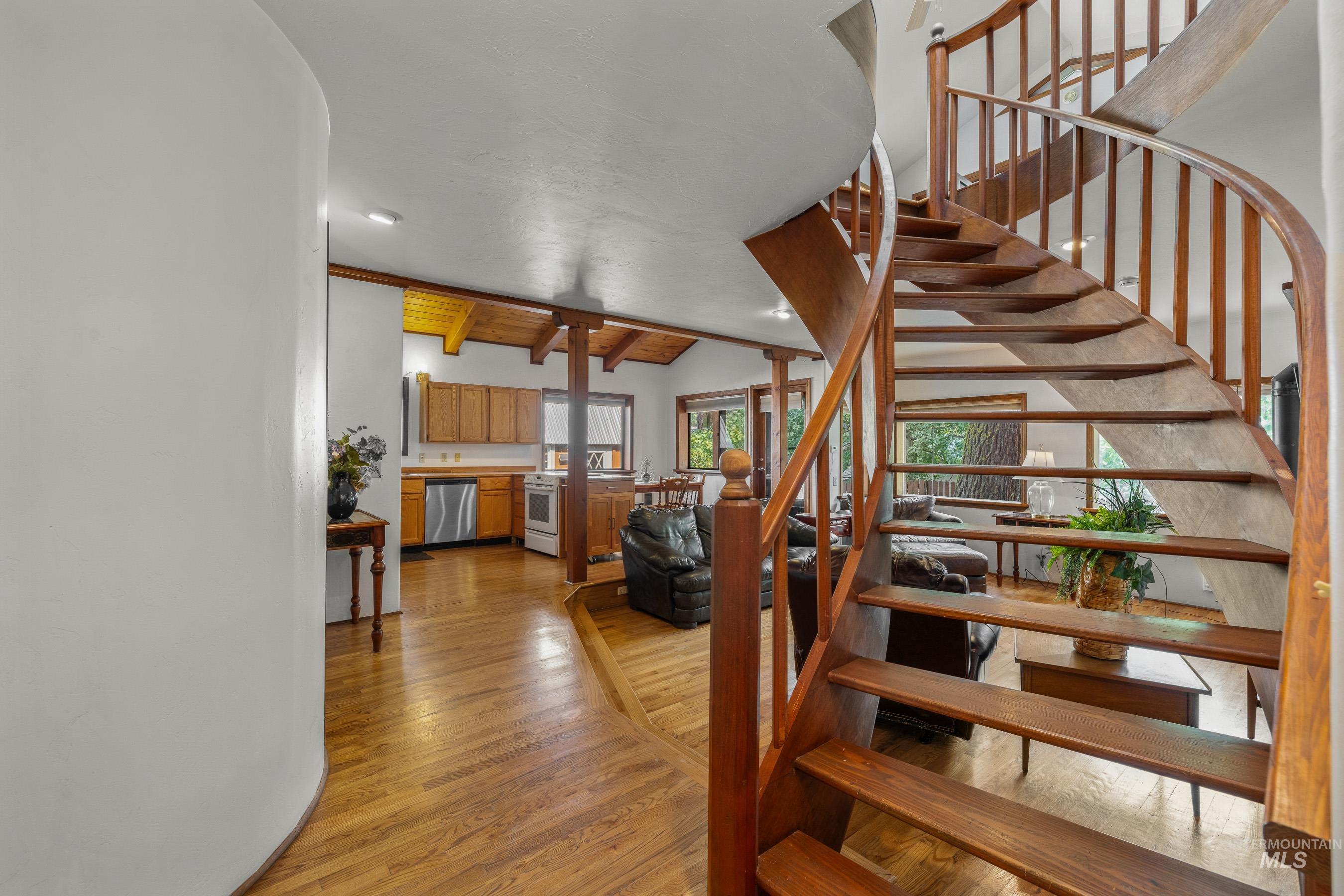 Stairway with wood finished floors
