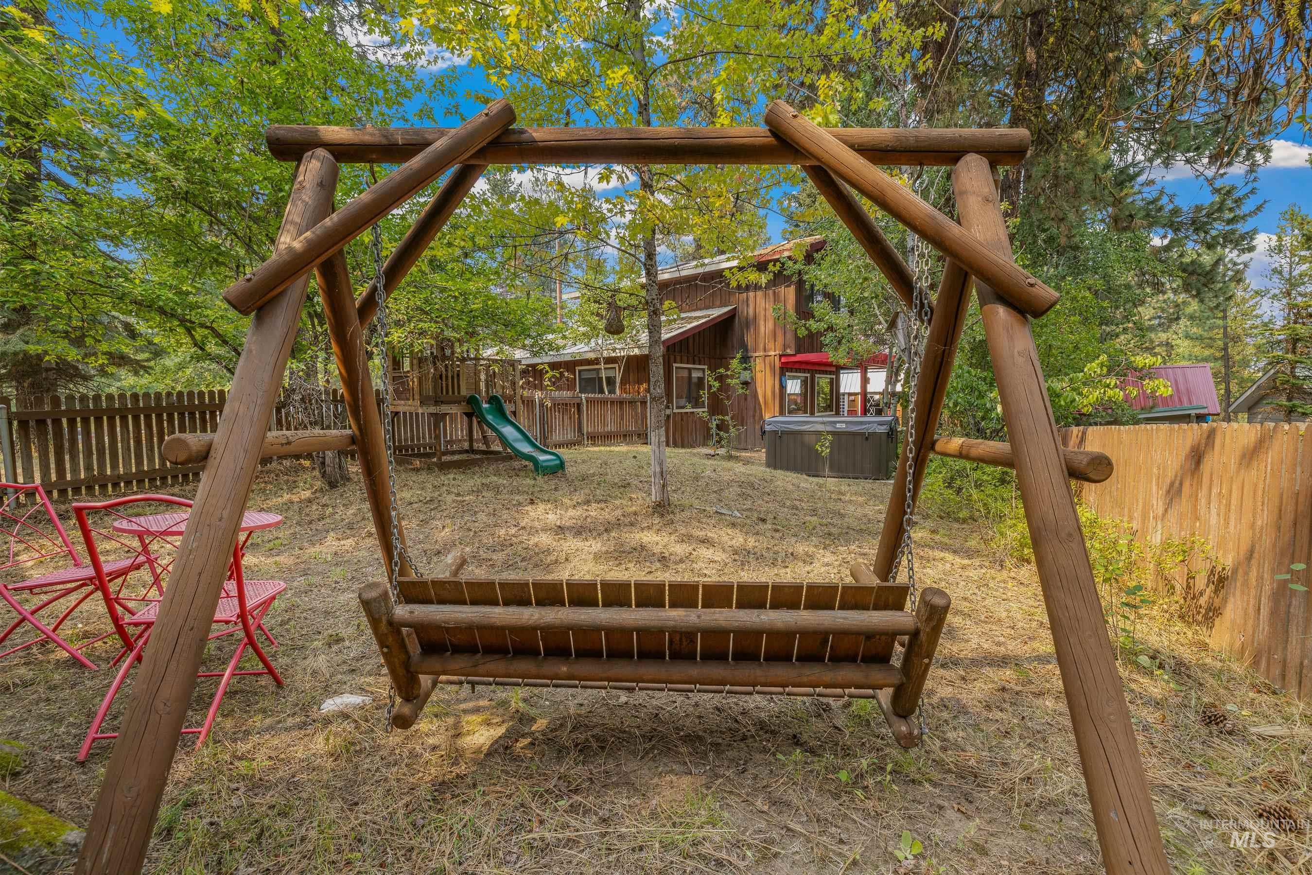 View of playground featuring a fenced backyard