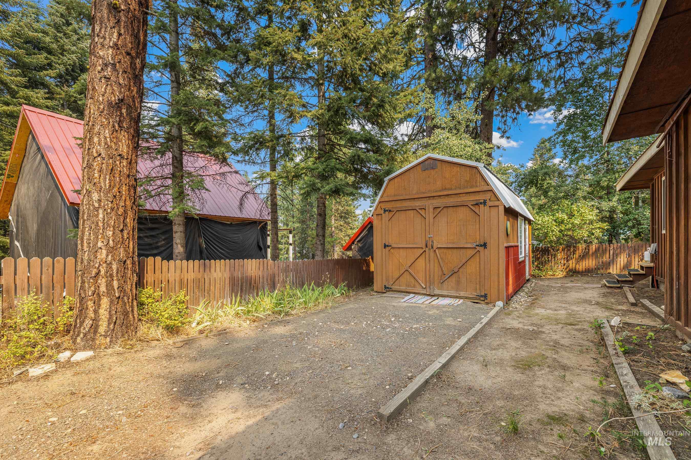 View of shed featuring a fenced backyard