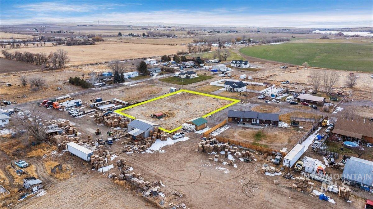 Overview of rural landscape featuring property parcel outlined