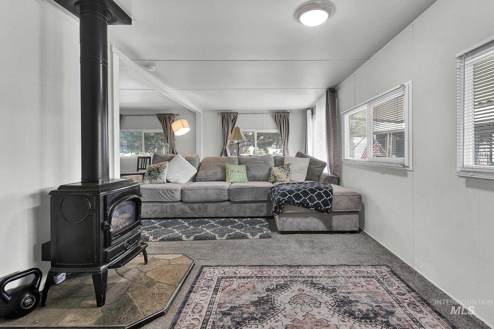 Living area with a wood stove