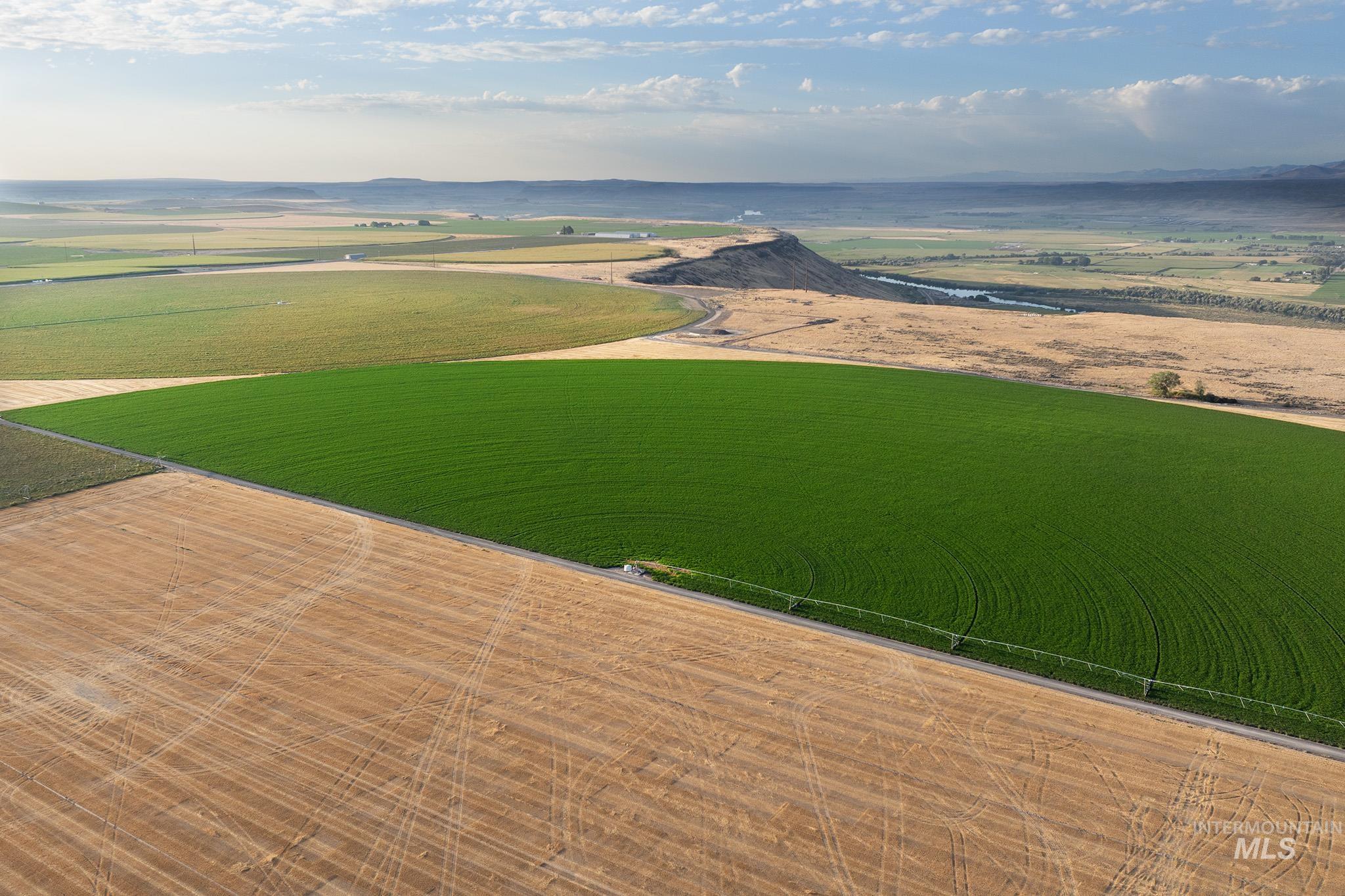 Aerial view of sparsely populated area with a large body of water