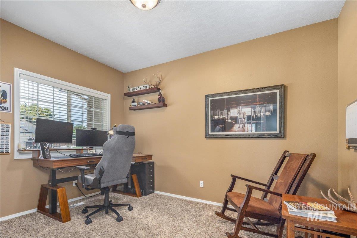 Carpeted home office with baseboards