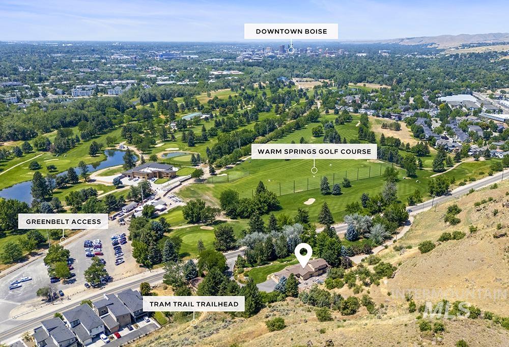 Aerial view of a nearby body of water