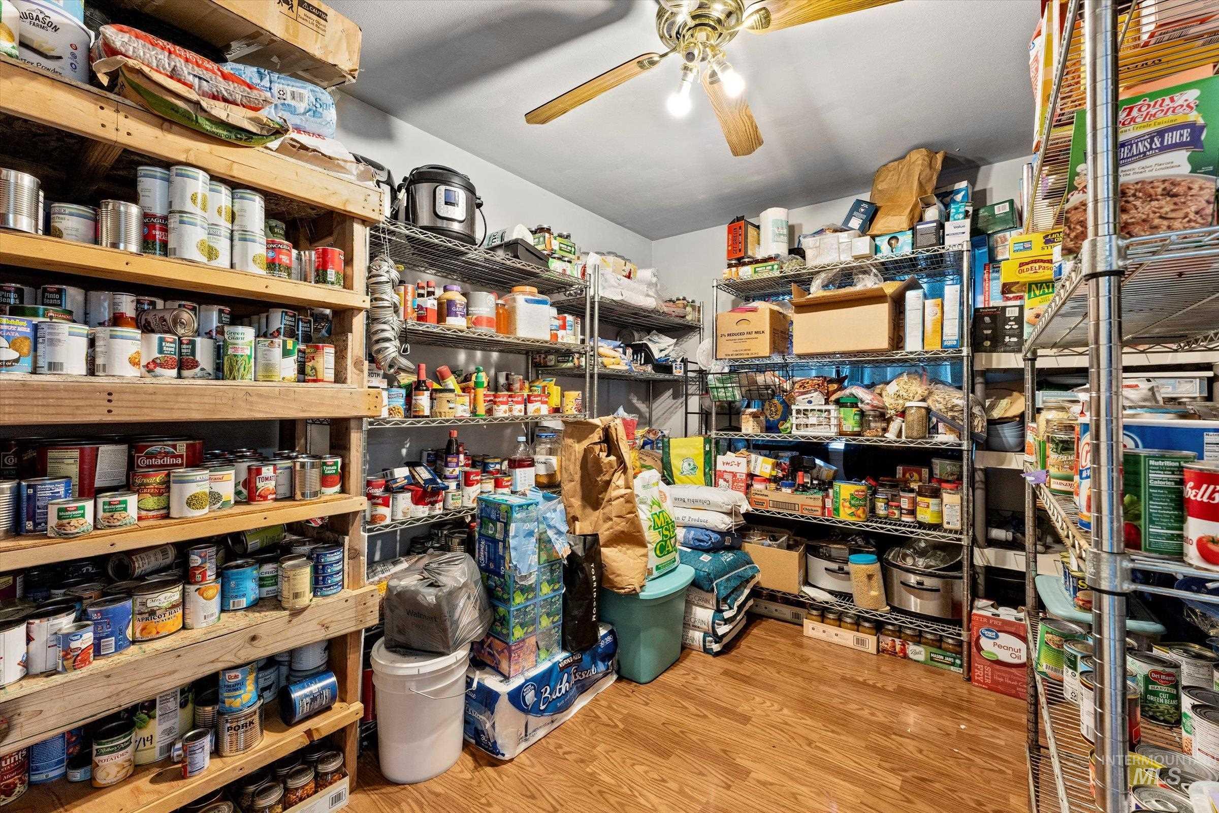 Storage area with a ceiling fan