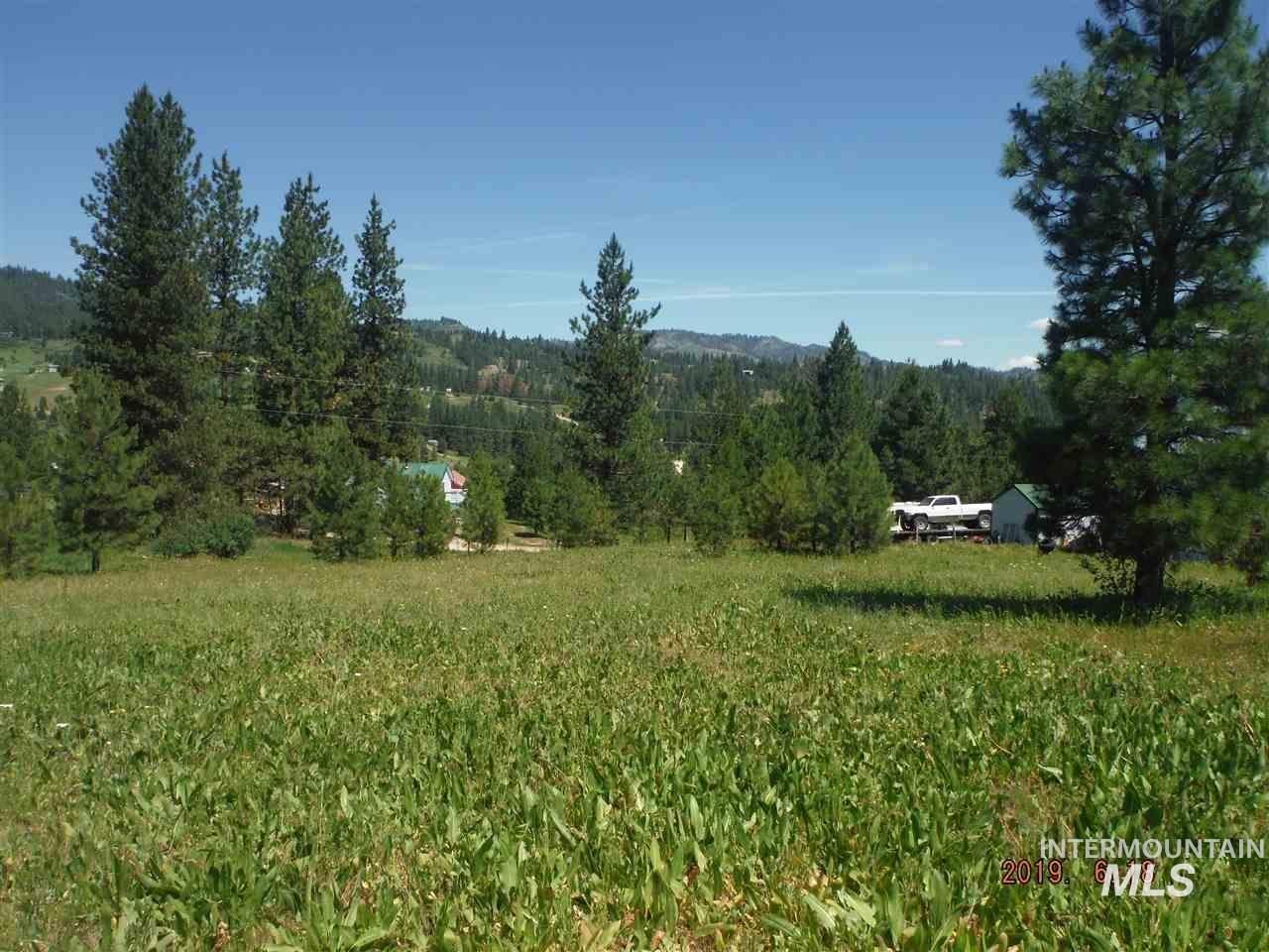 View of yard with a forest view and a mountain view