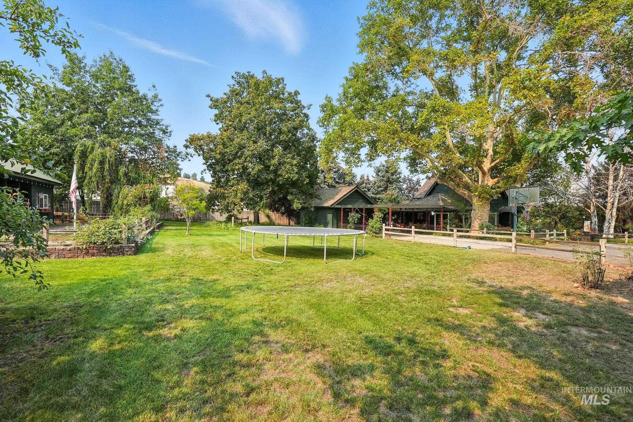 View of yard featuring a trampoline
