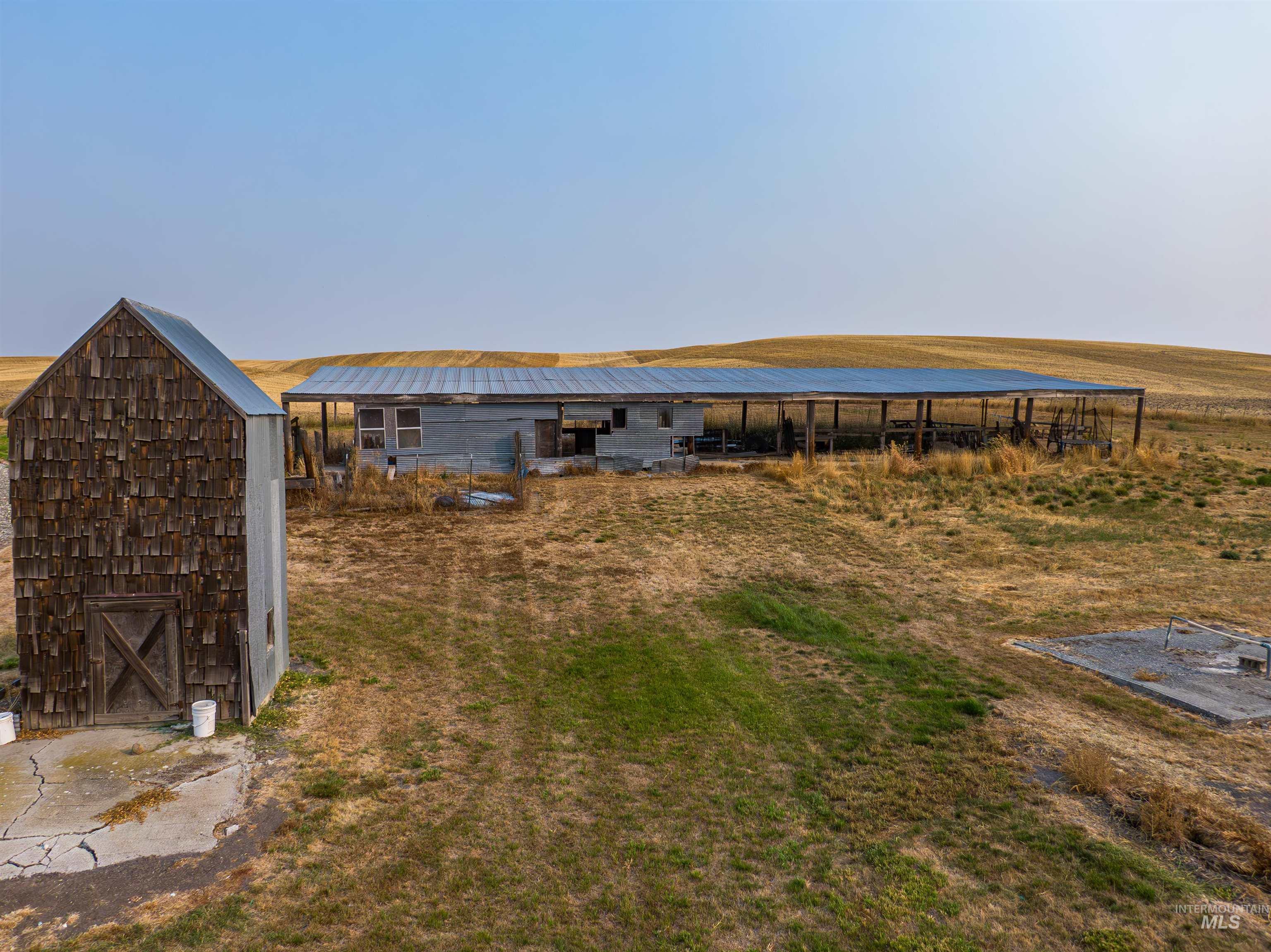 View of yard featuring a storage unit
