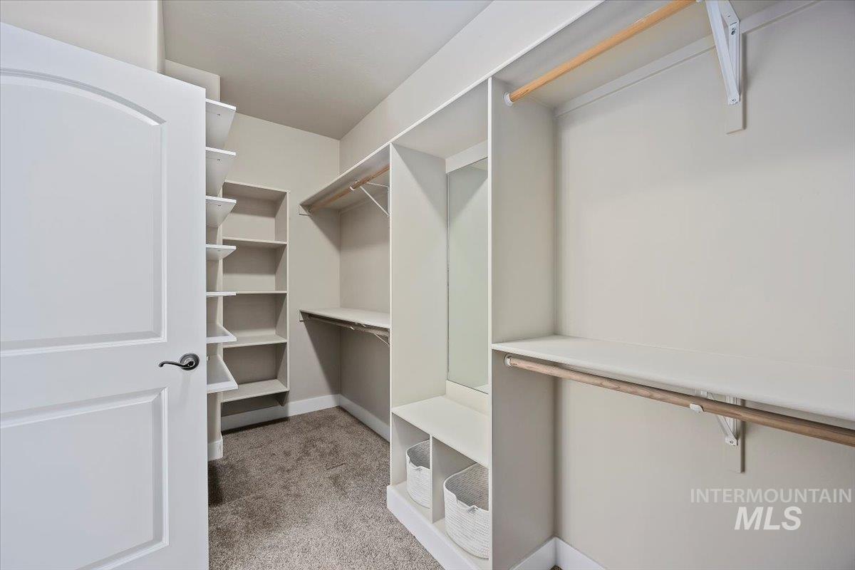 Spacious closet with light carpet