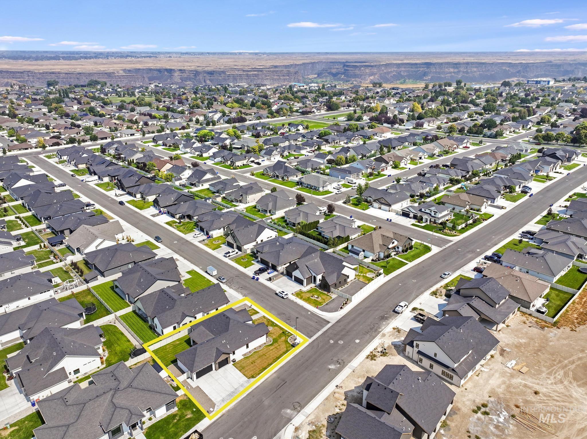 Aerial view of property's location with property parcel outlined