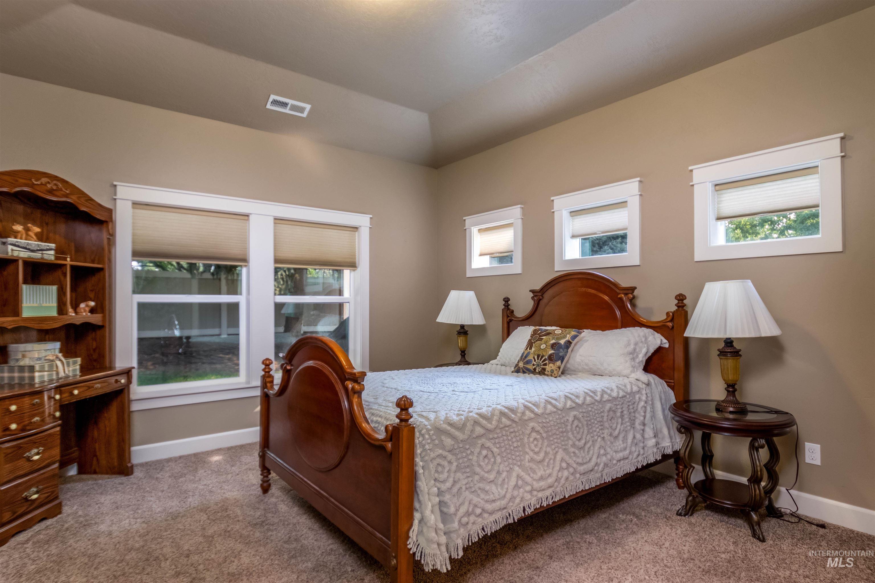 Carpeted bedroom with multiple windows