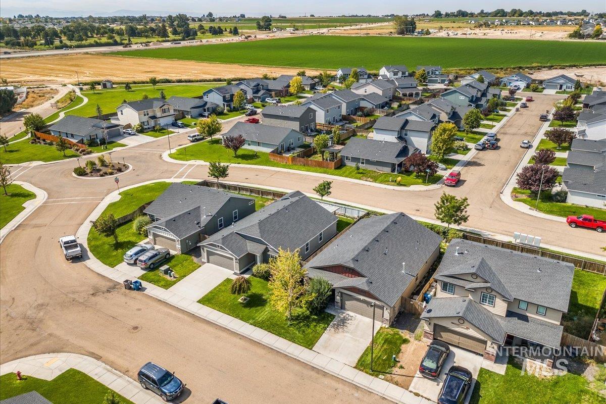 Aerial perspective of suburban area