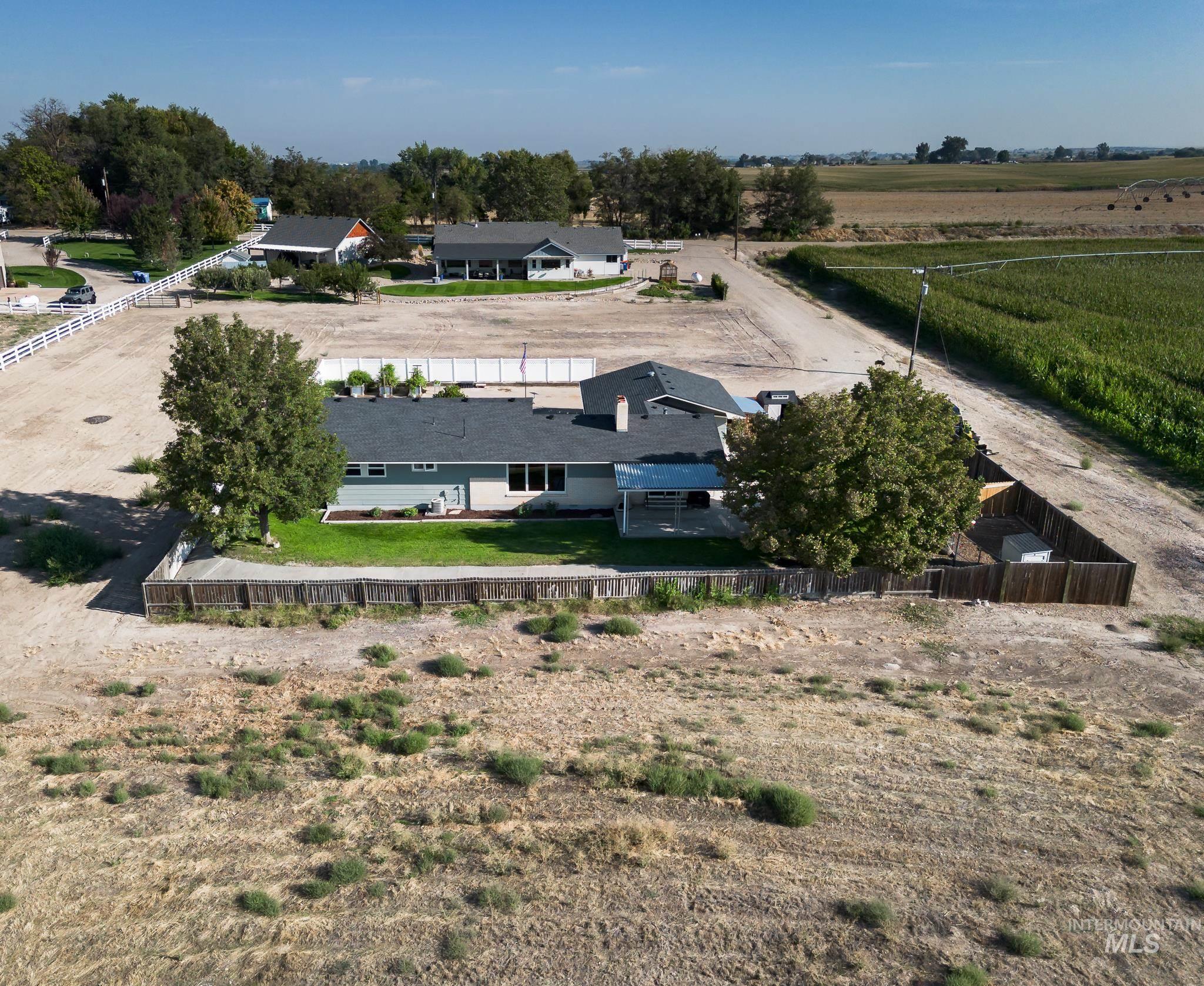 Aerial view of sparsely populated area with abundant farmland