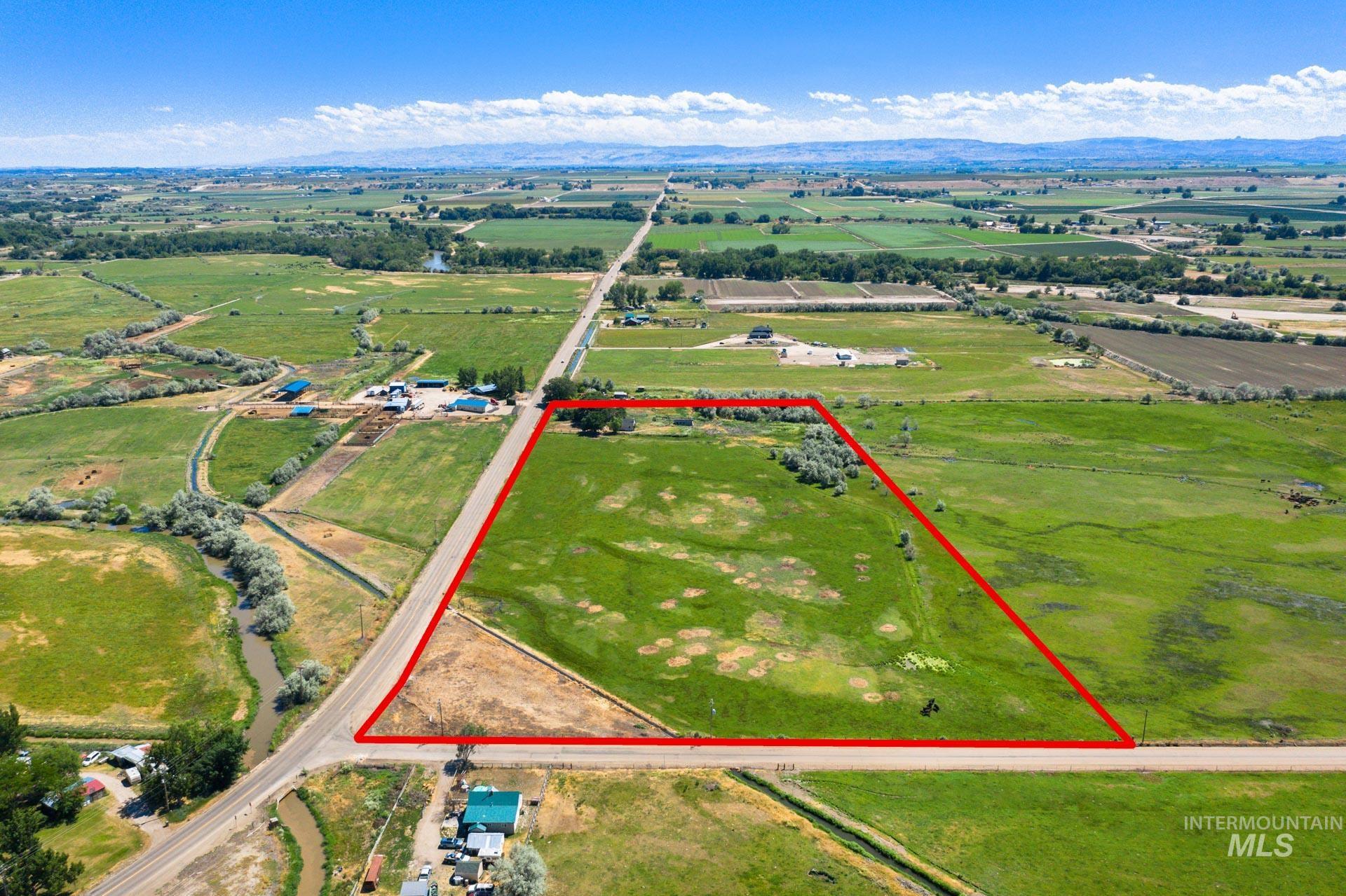 Aerial view of newly annexed C-2 commercial ground  featuring property boundaries highlighted