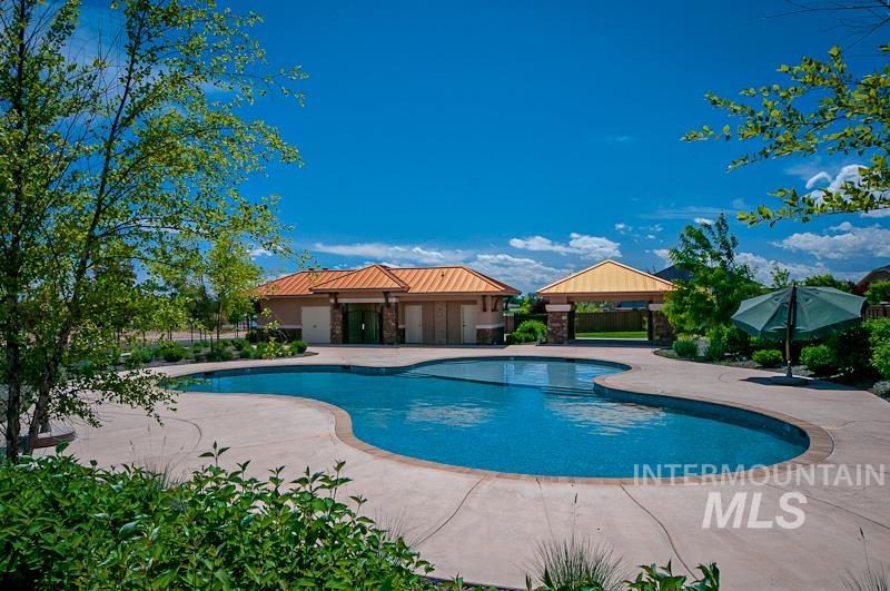 Swimming pool with a patio