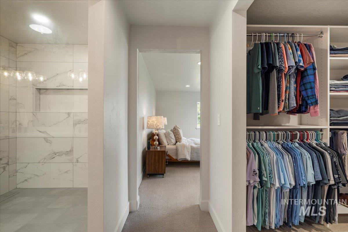 Spacious closet featuring carpet