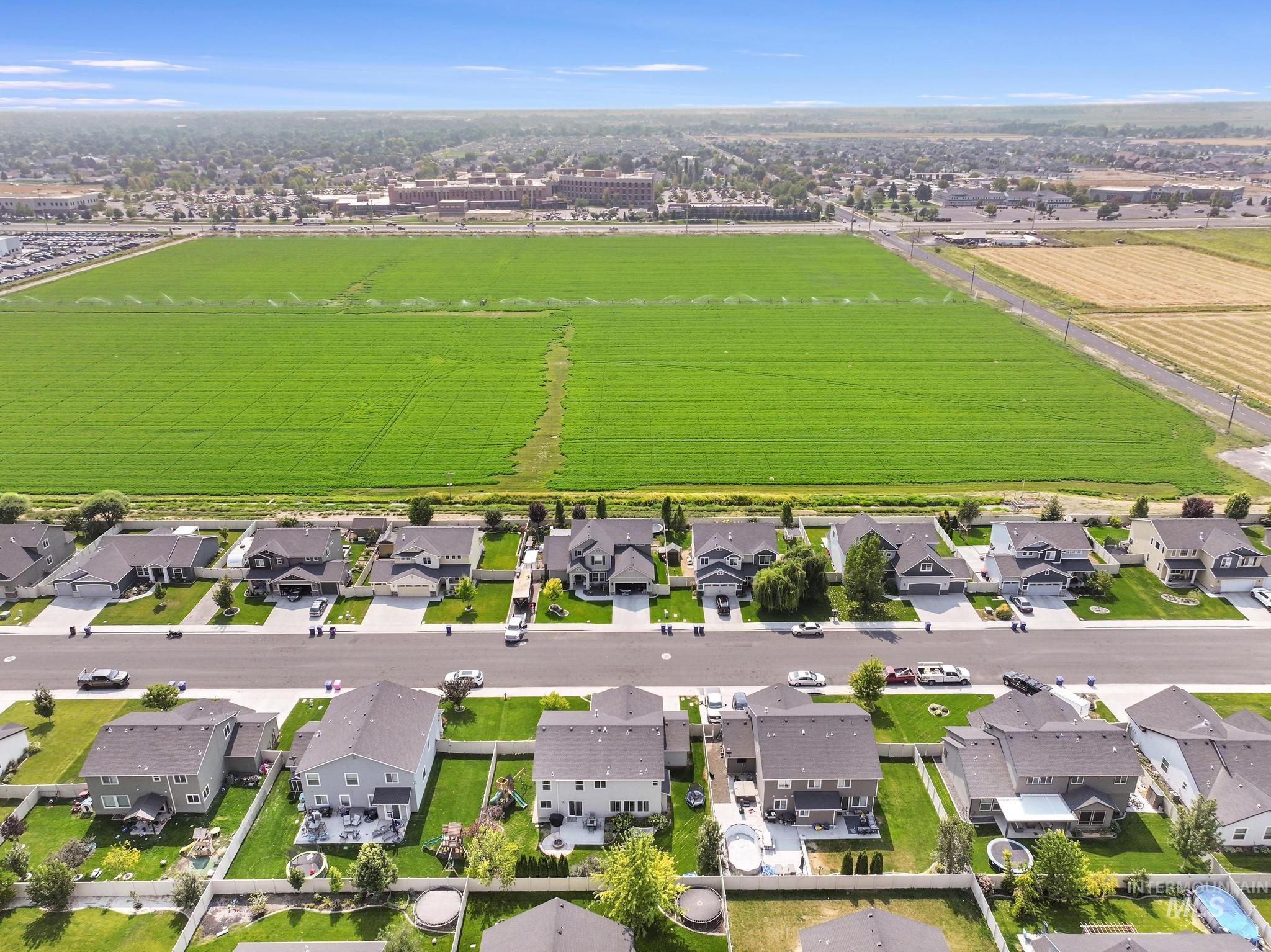 Aerial perspective of suburban area