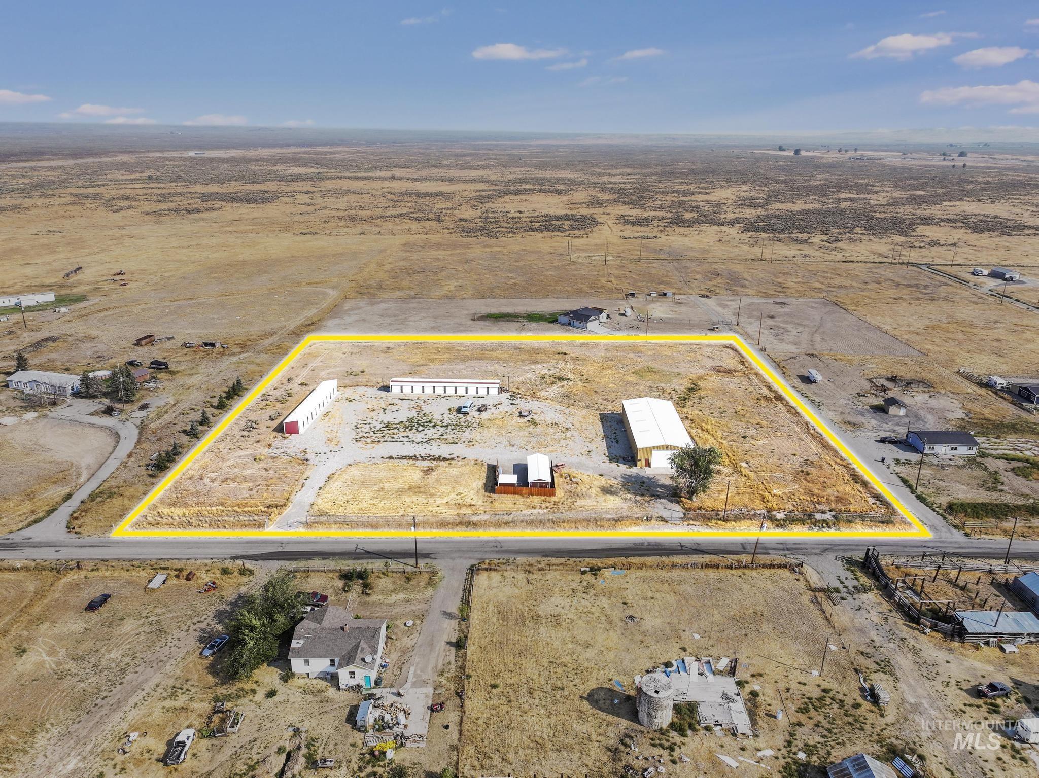Overview of rural landscape featuring property boundaries highlighted