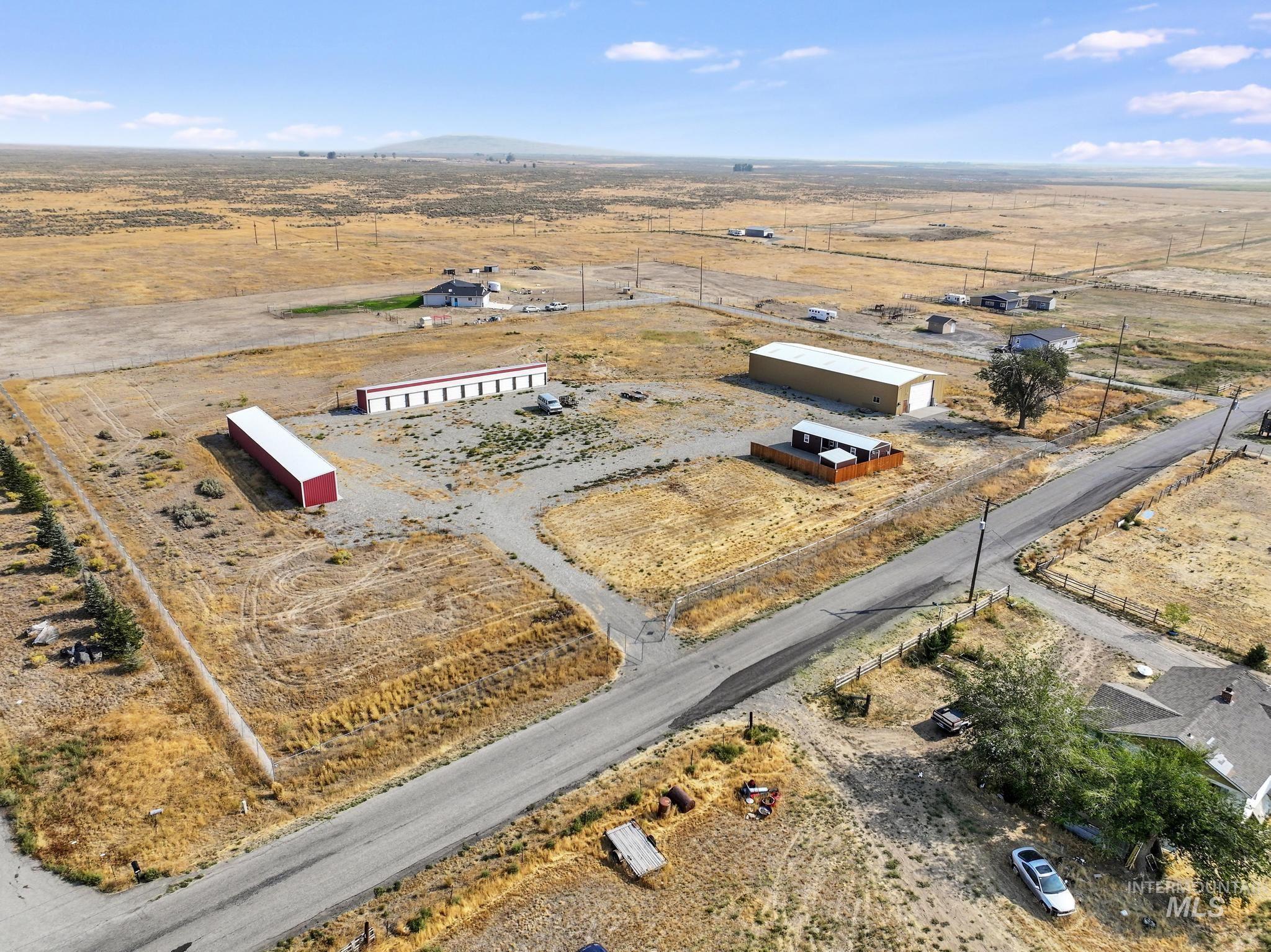 Aerial view of sparsely populated area with a desert landscape