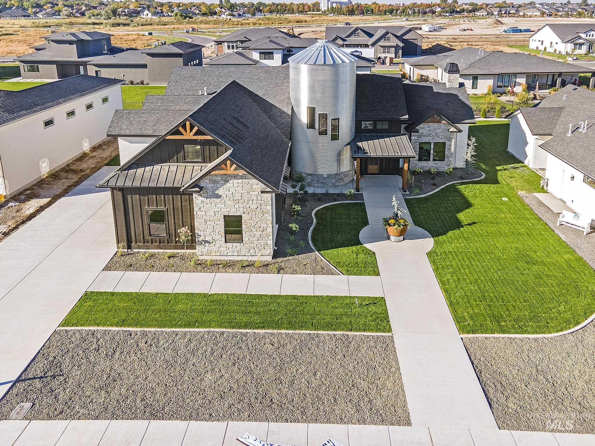 Aerial perspective of suburban area
