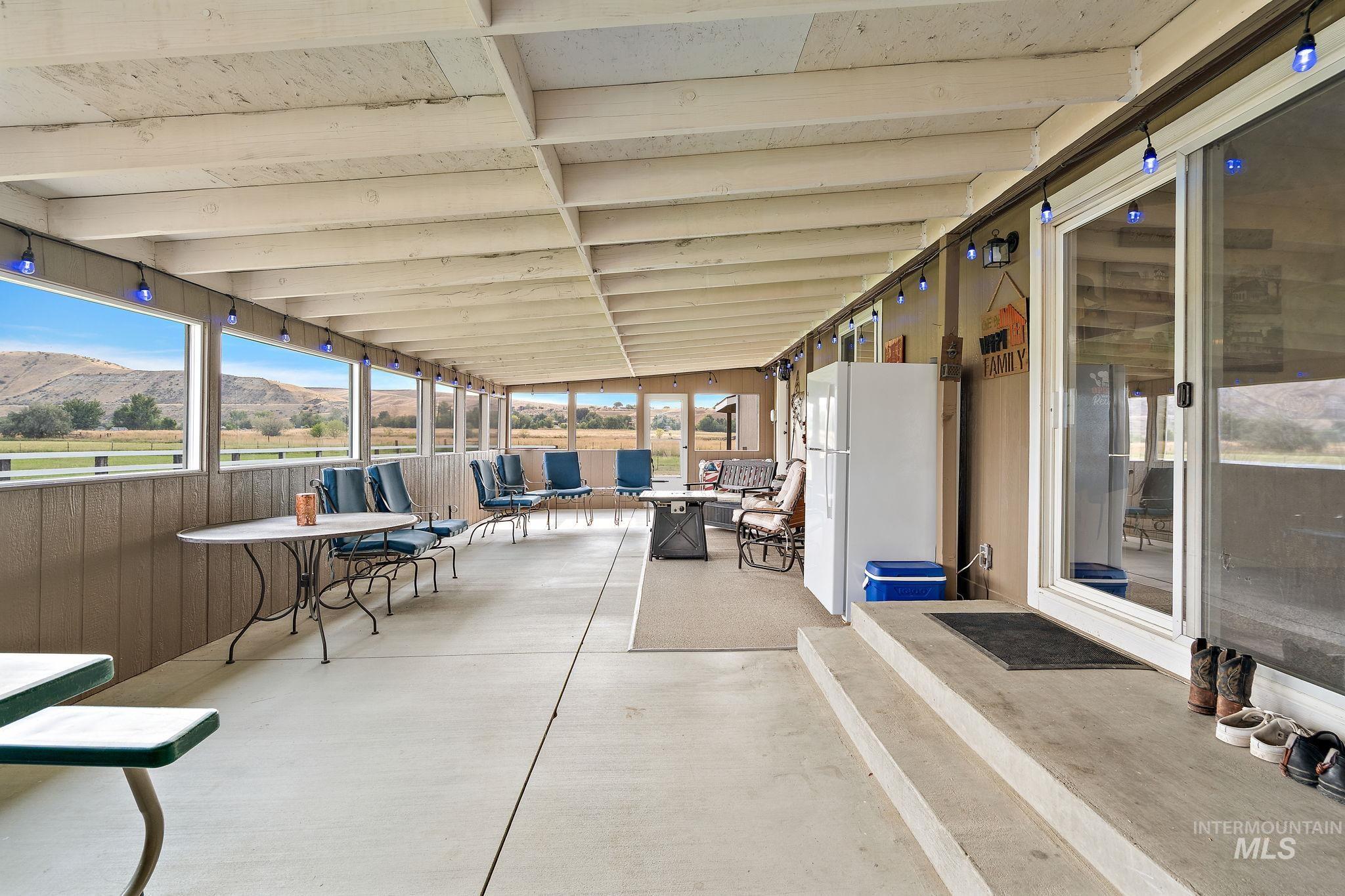 View of patio / terrace with a mountain view