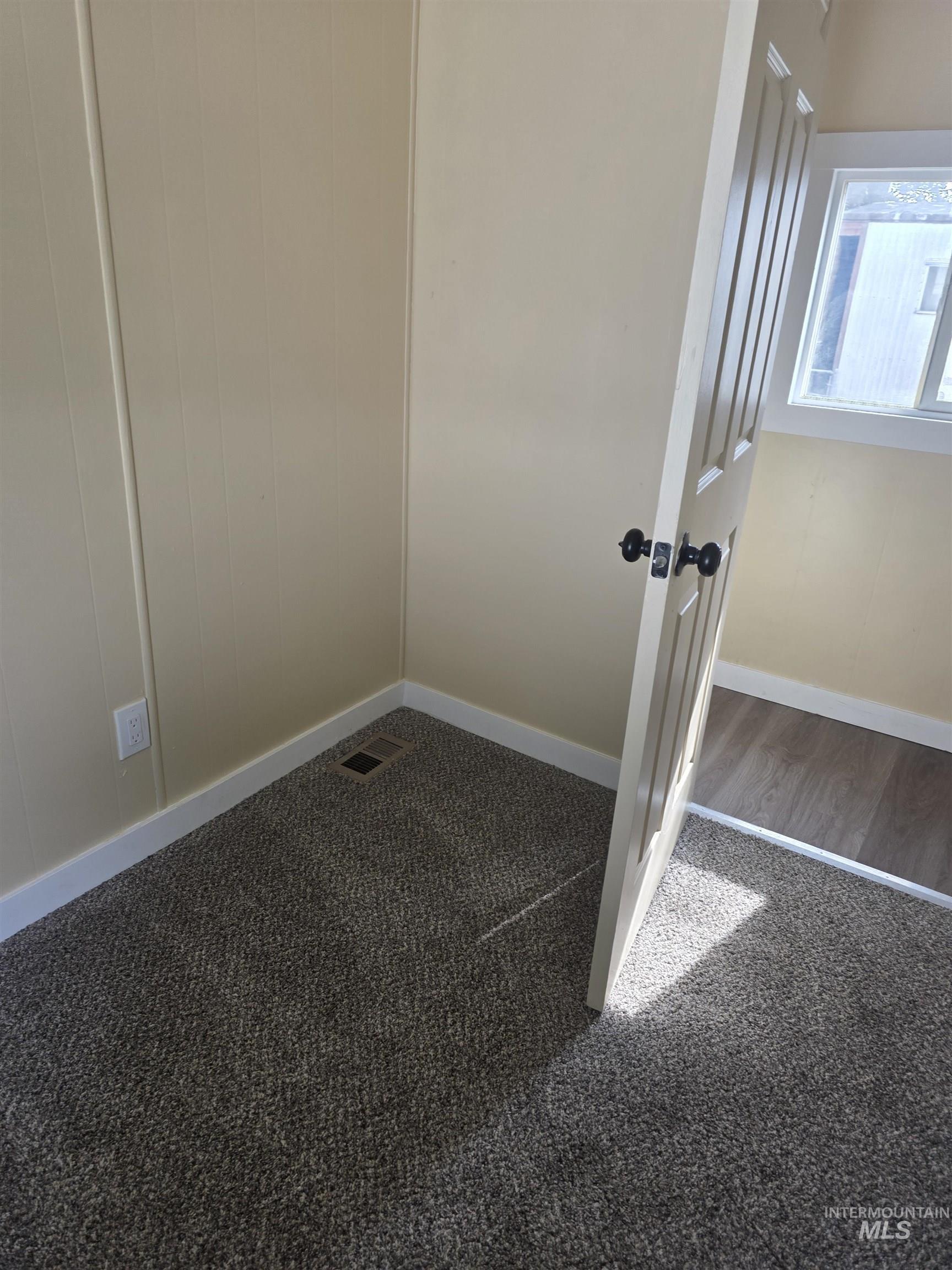 Detailed view of carpet and baseboards