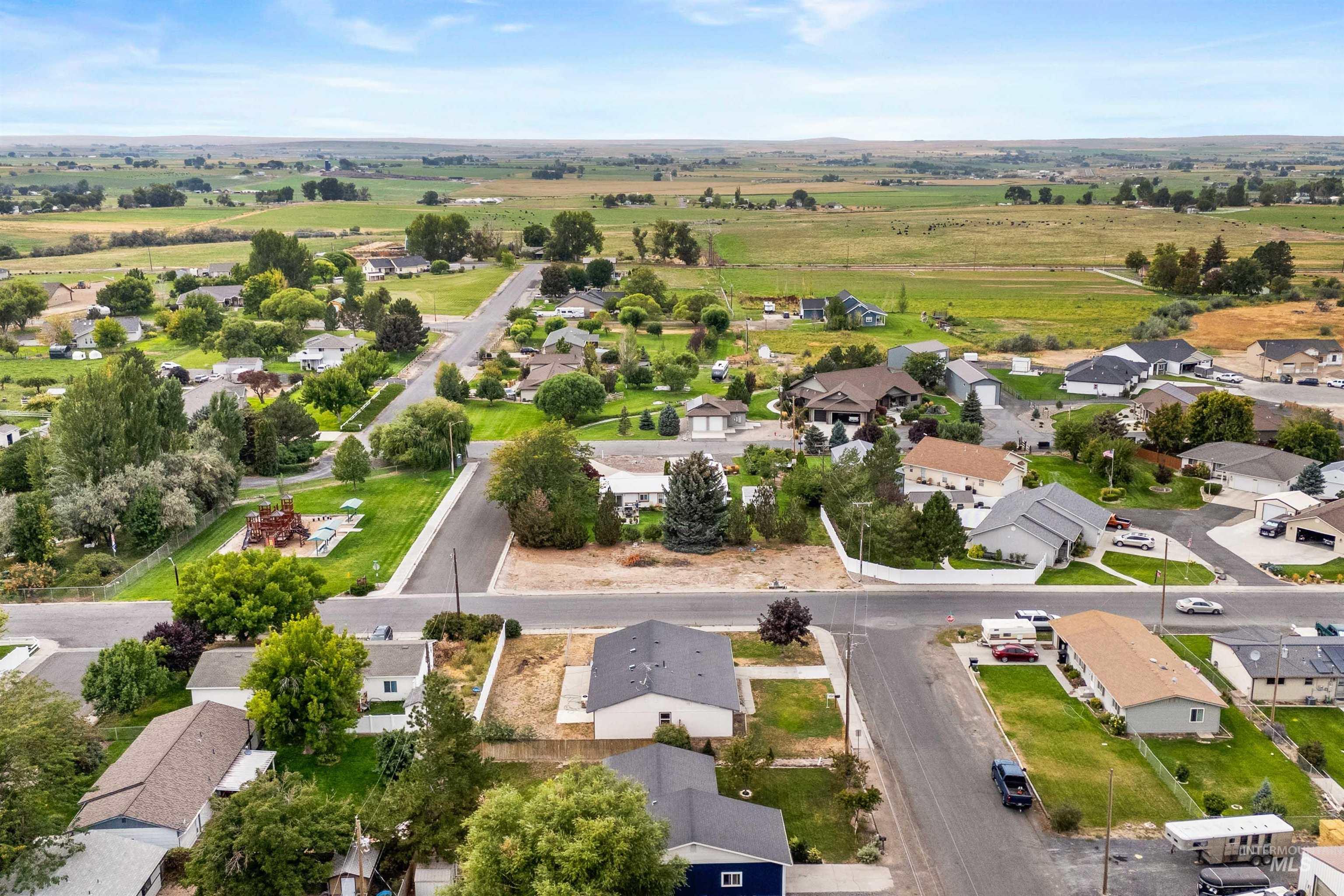 Aerial perspective of suburban area