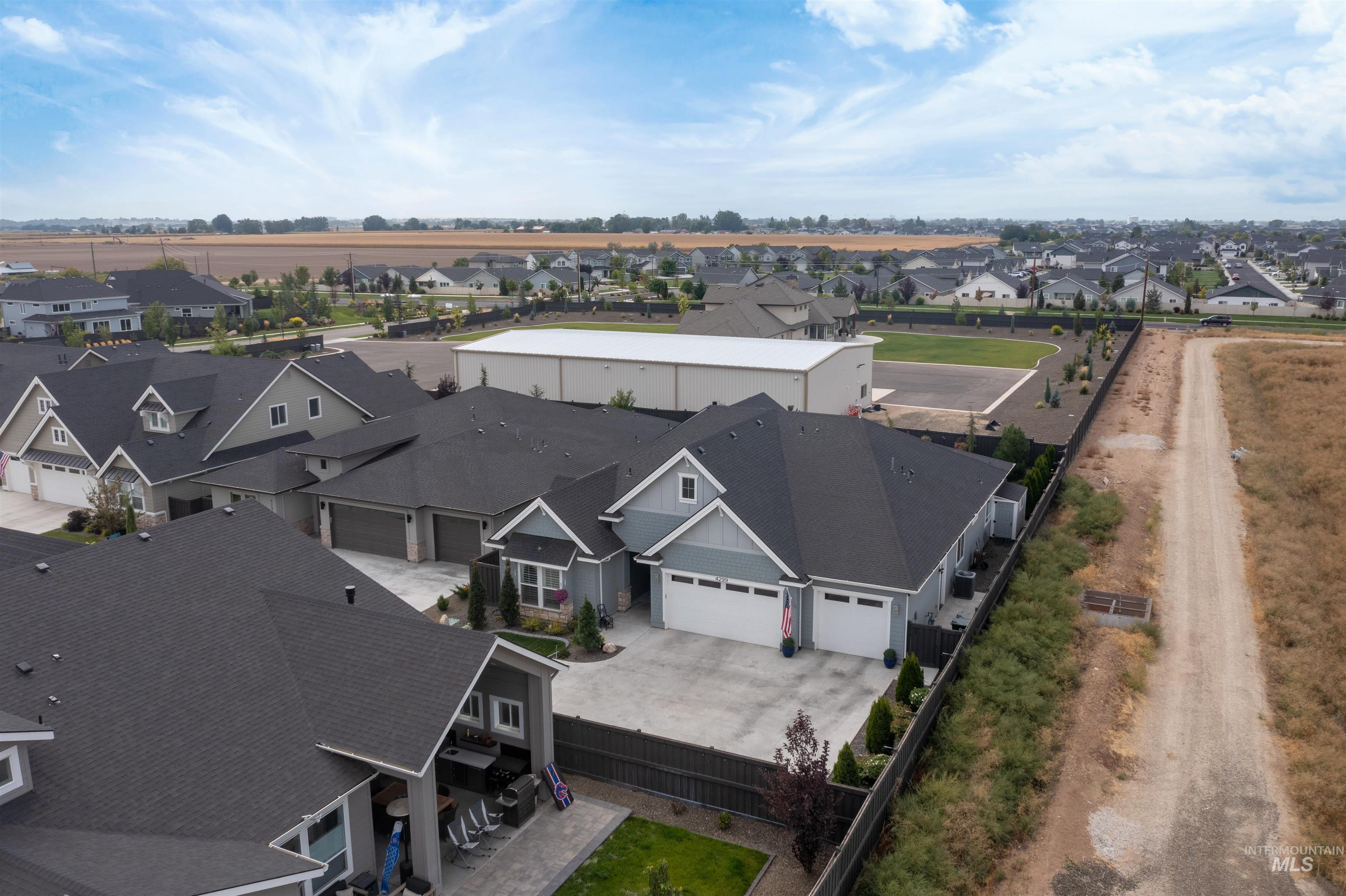 Aerial perspective of suburban area