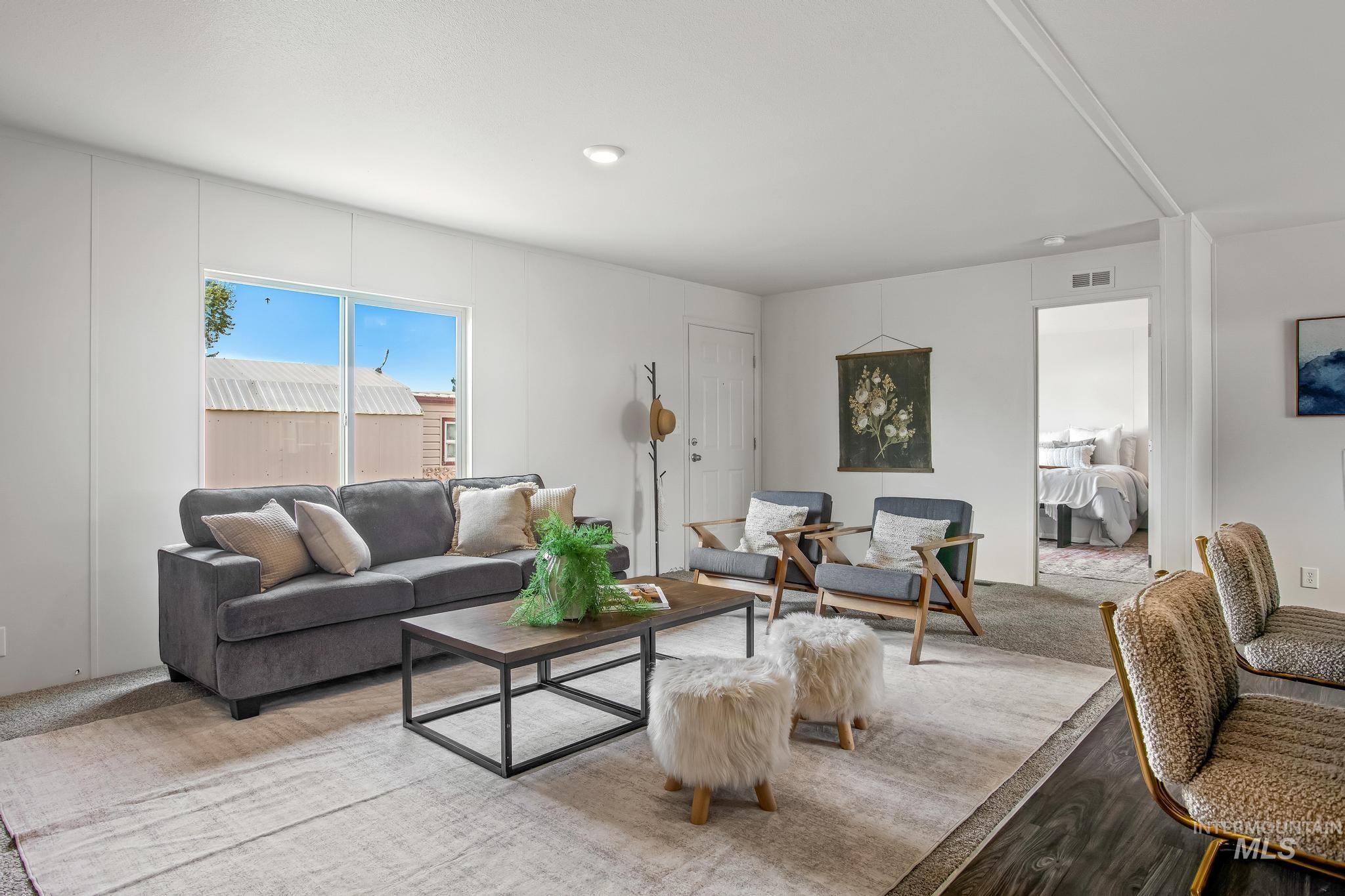 Living room with carpet flooring