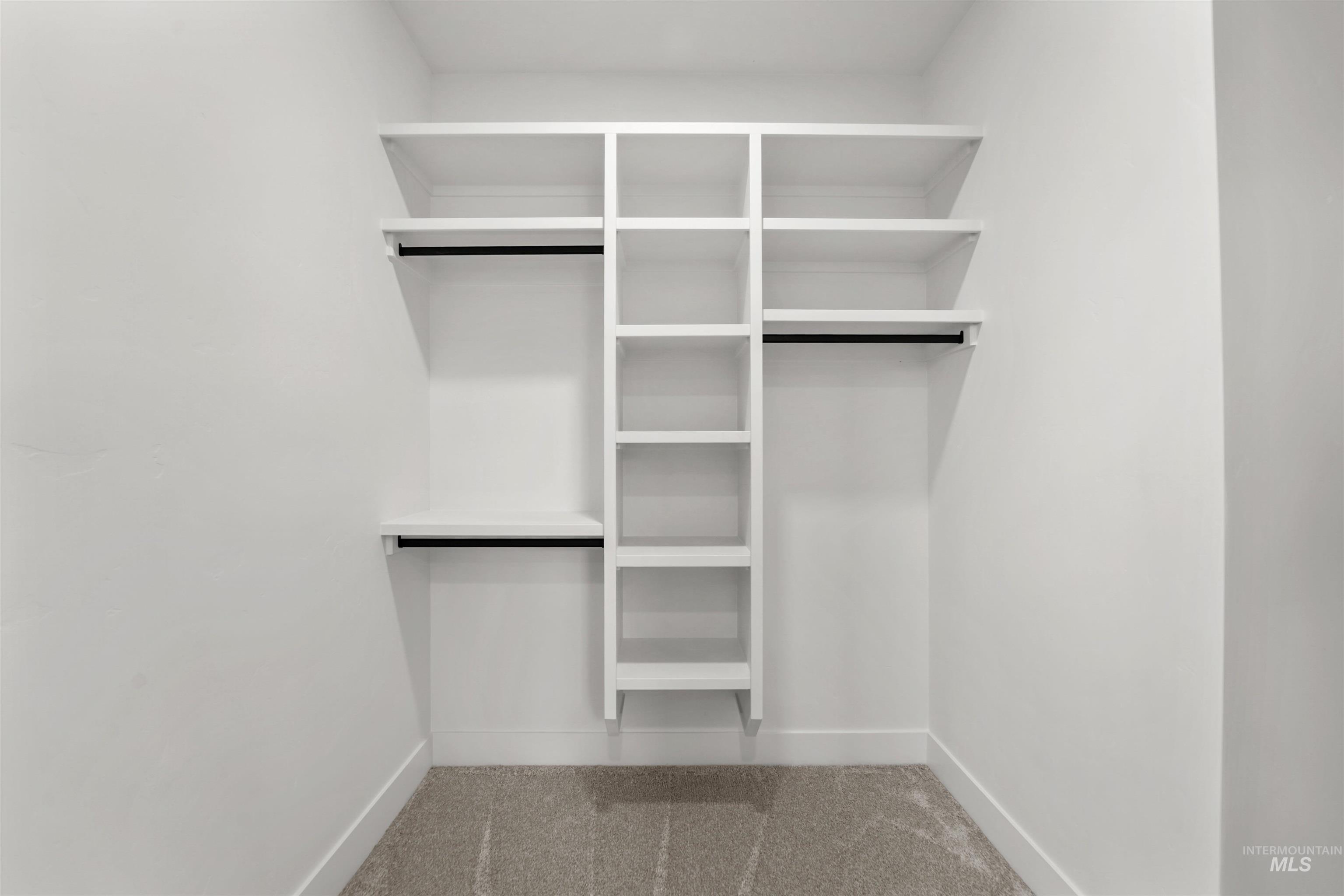 Spacious closet with light carpet