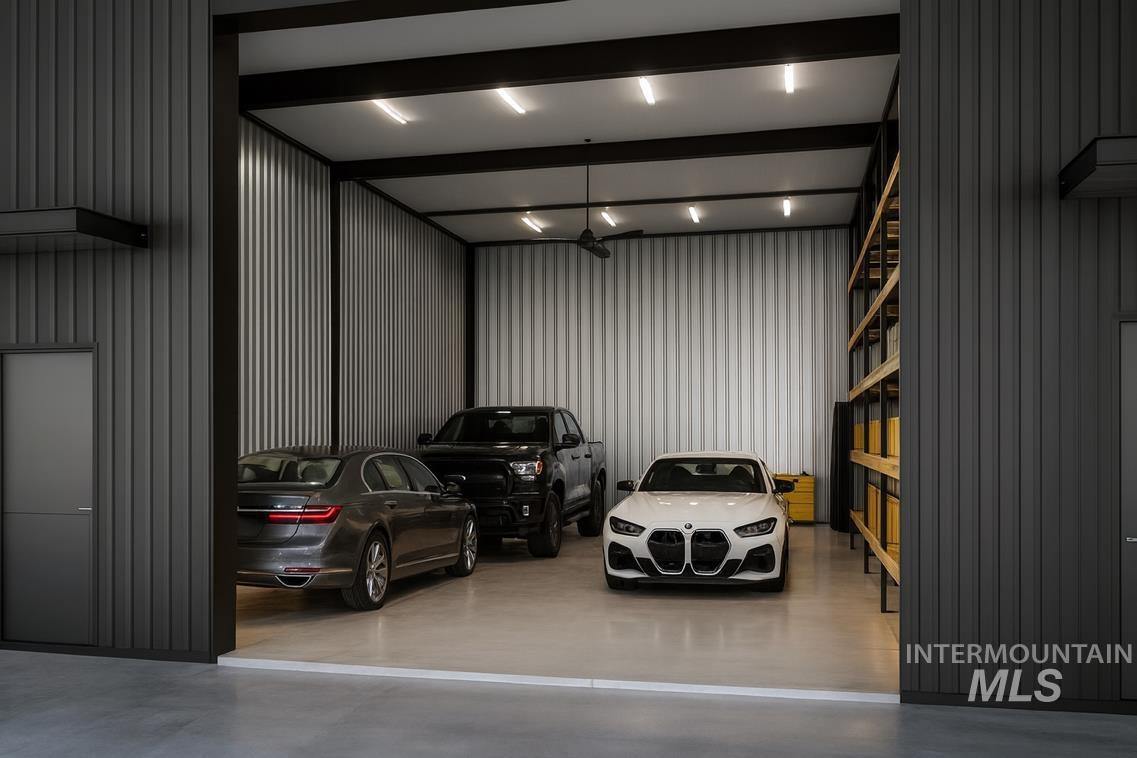 Garage with metal wall