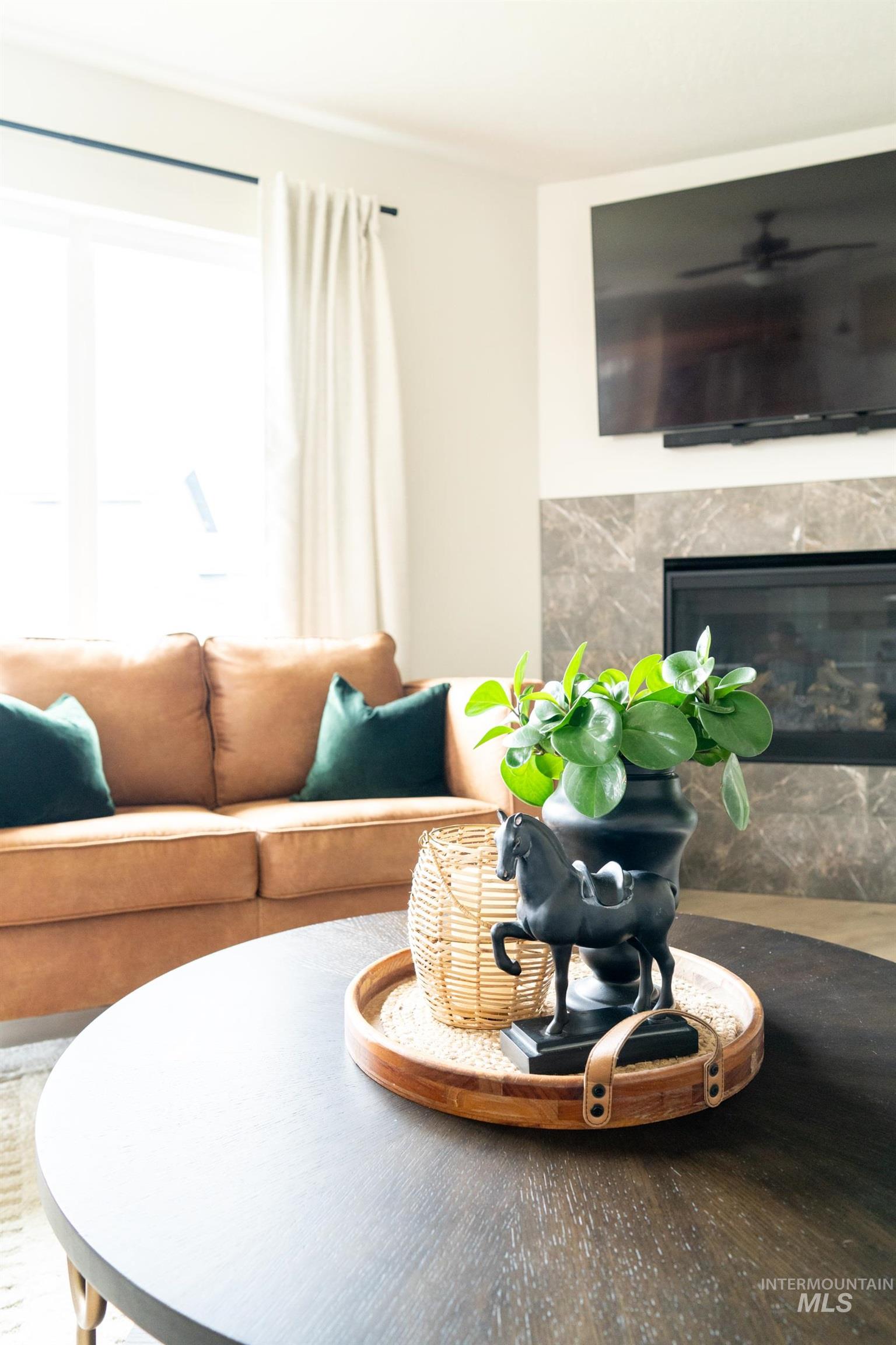 Living area featuring a fireplace