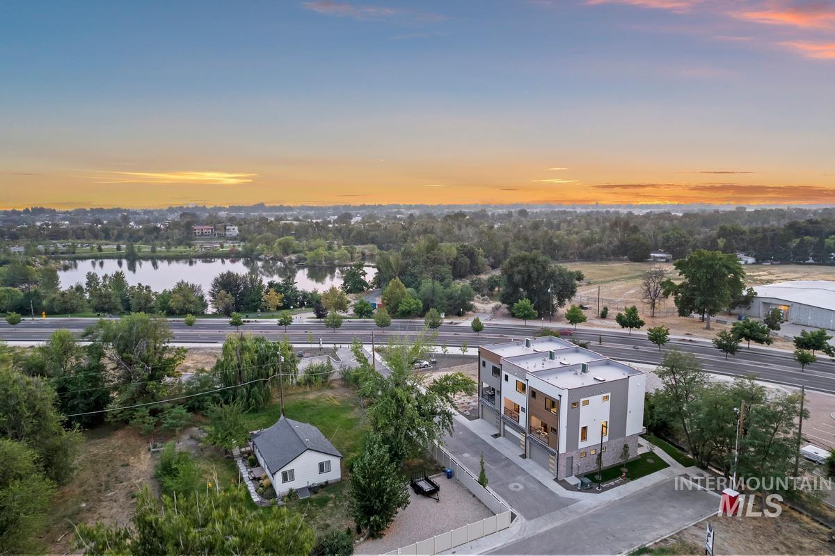 Aerial view of a nearby body of water