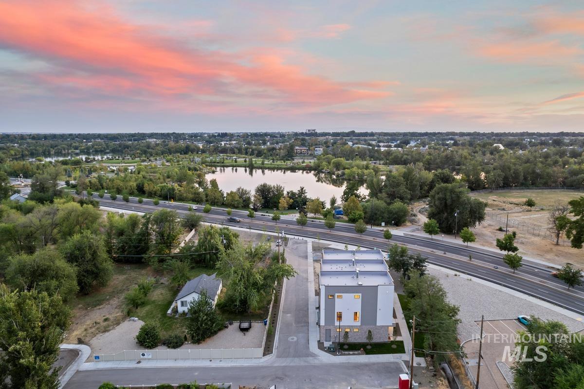 Aerial view at dusk of a water view