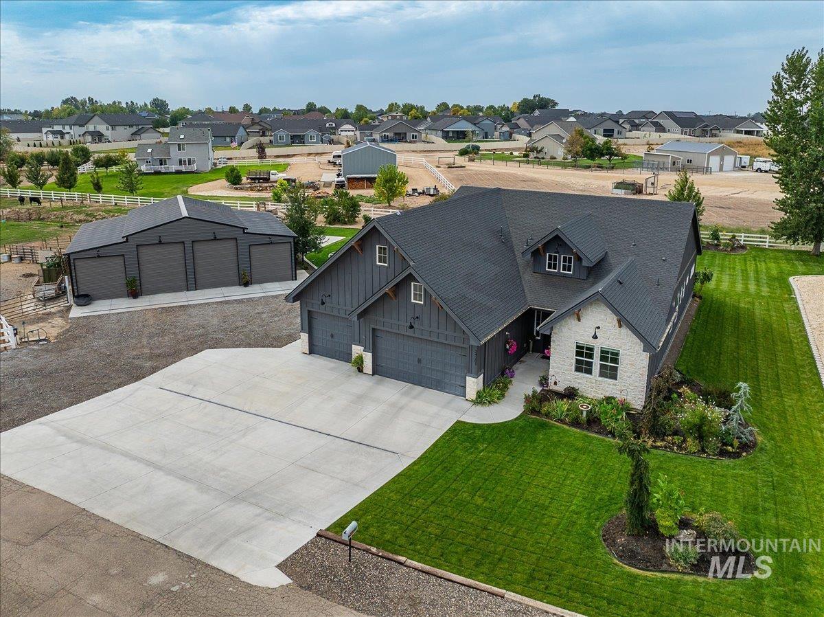 Aerial perspective of suburban area