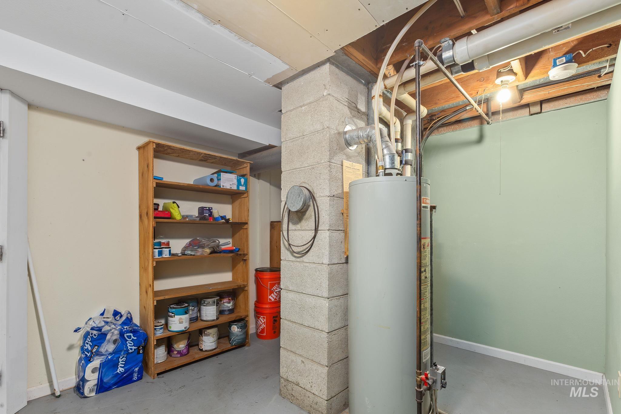 Utility room featuring water heater