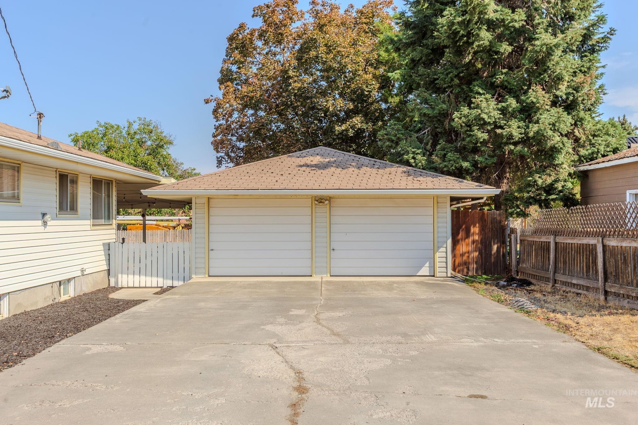 View of detached garage