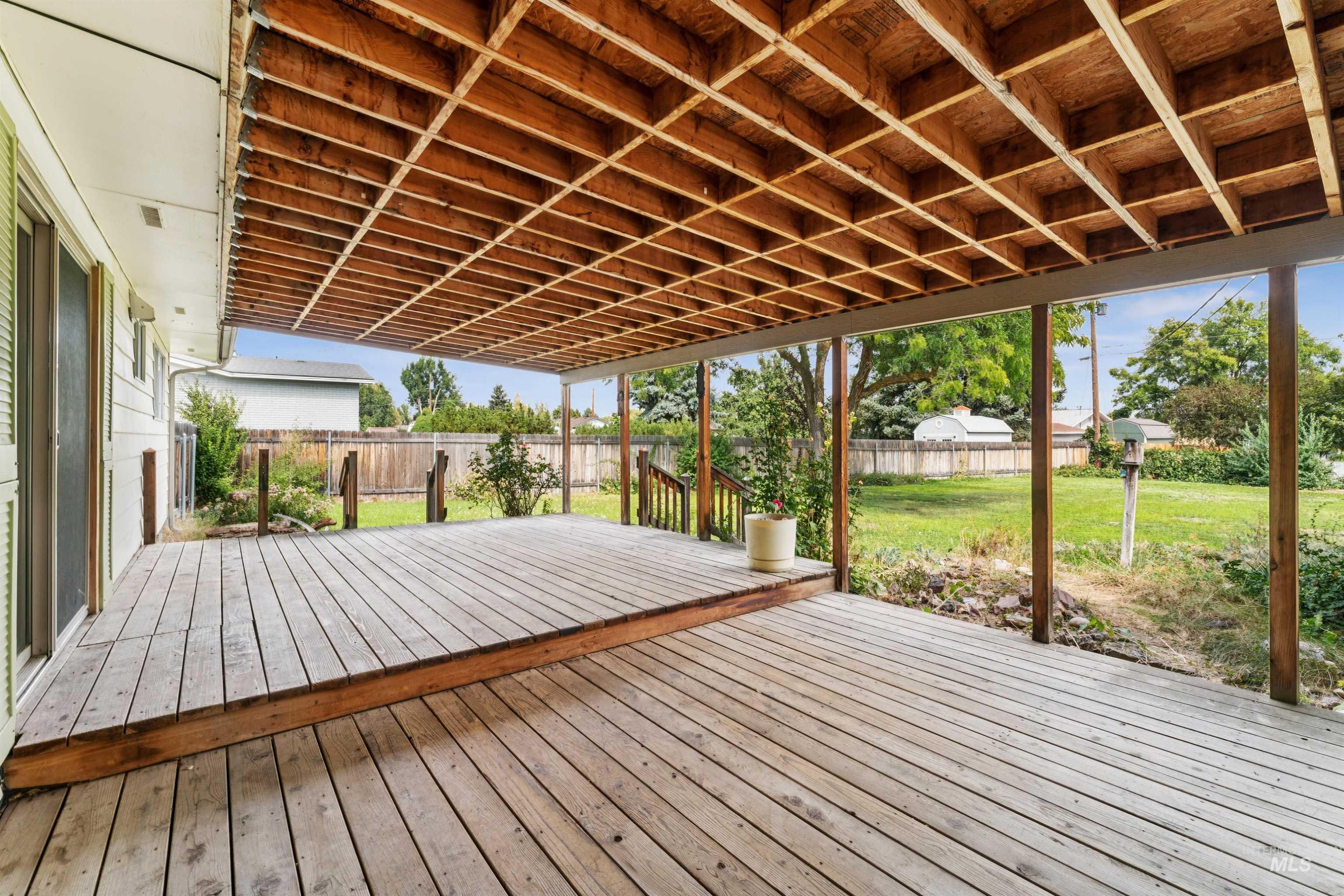 Wooden terrace featuring a fenced backyard