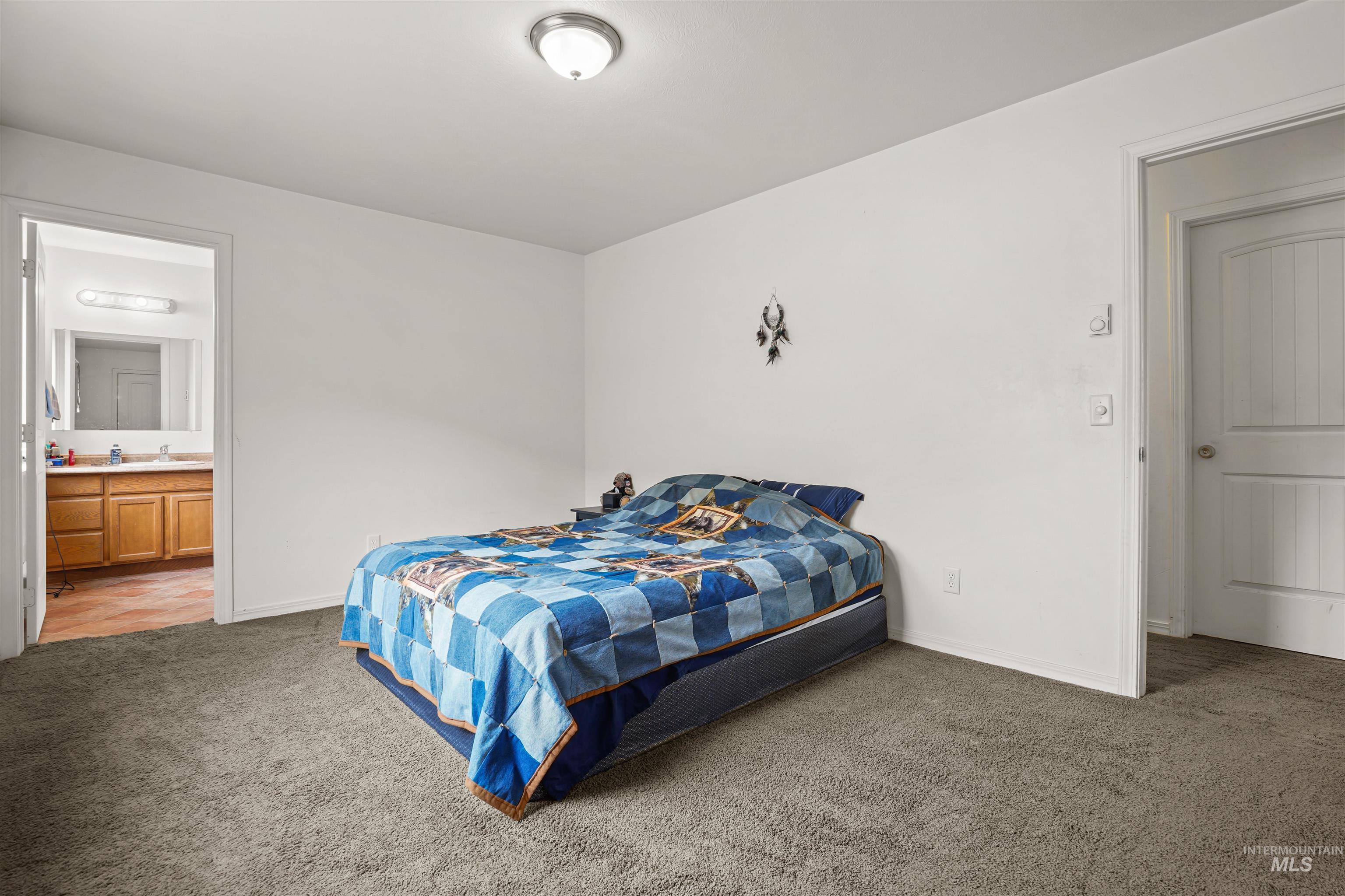 Bedroom with carpet and ensuite bath