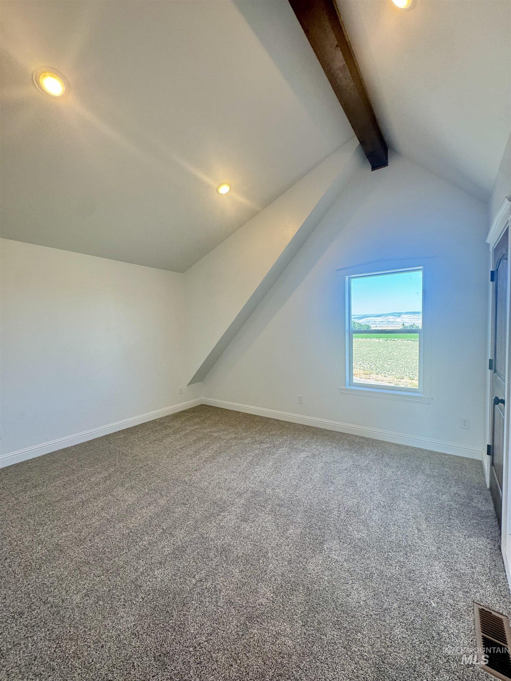 Bonus room featuring light colored carpet and recessed lighting