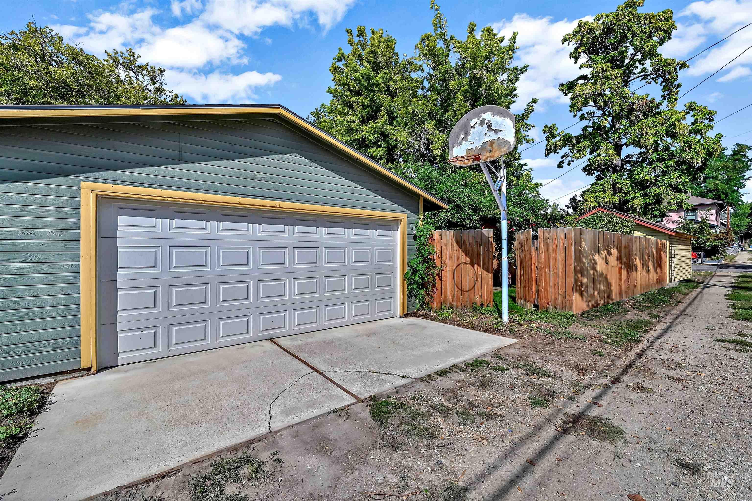 Oversized two-car garage with alley access