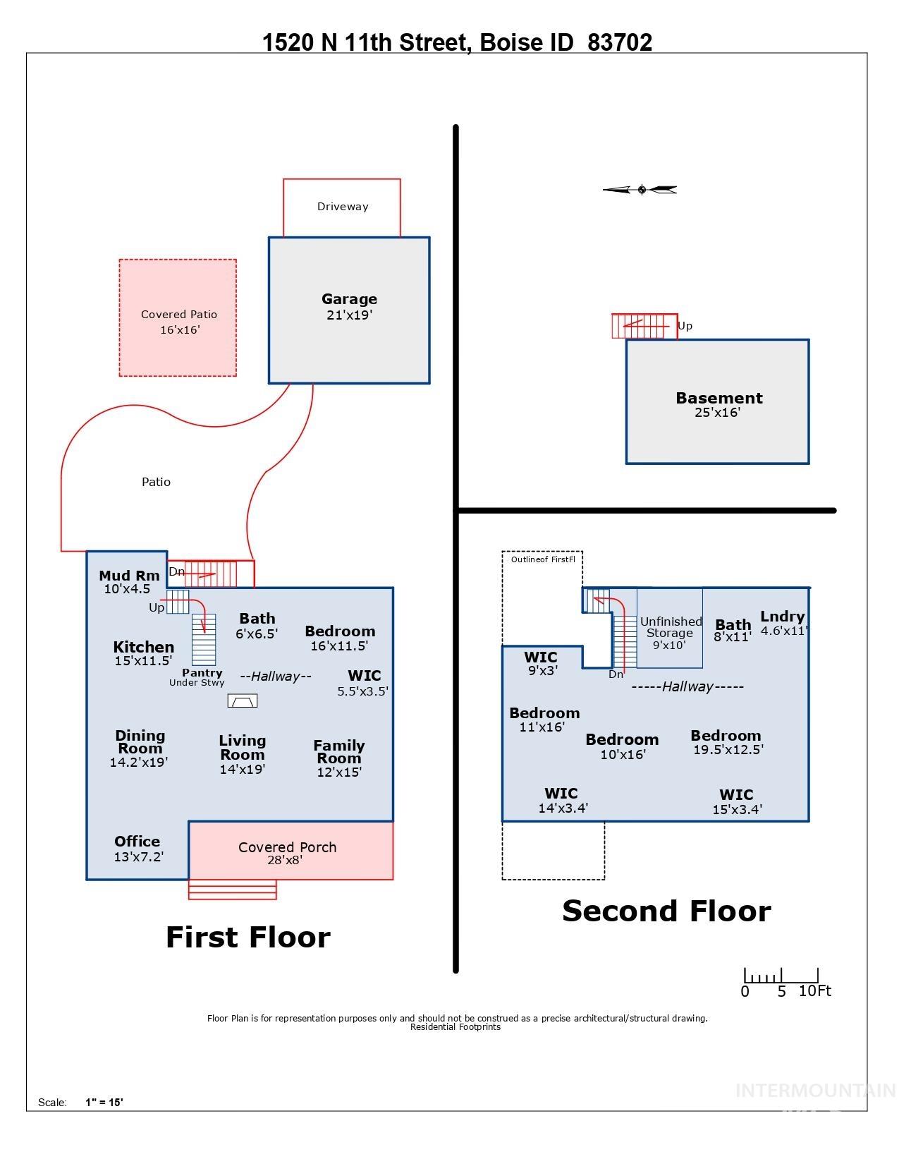 The floor plan shows the expansiveness of the layout with four bedrooms, a family room, and an office! There is also a mudroom & hallway with cabinets off the kitchen.