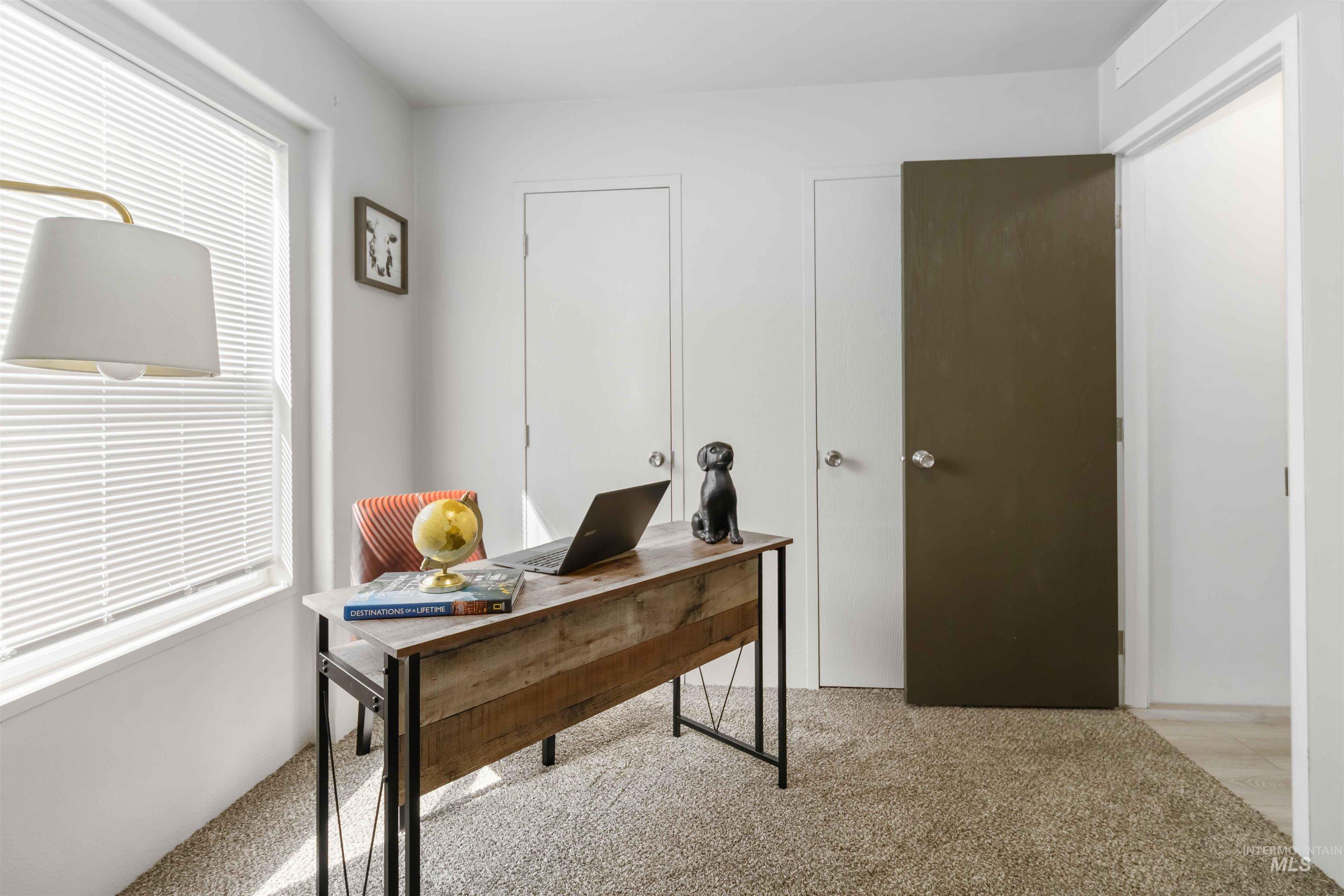 Office area with light carpet