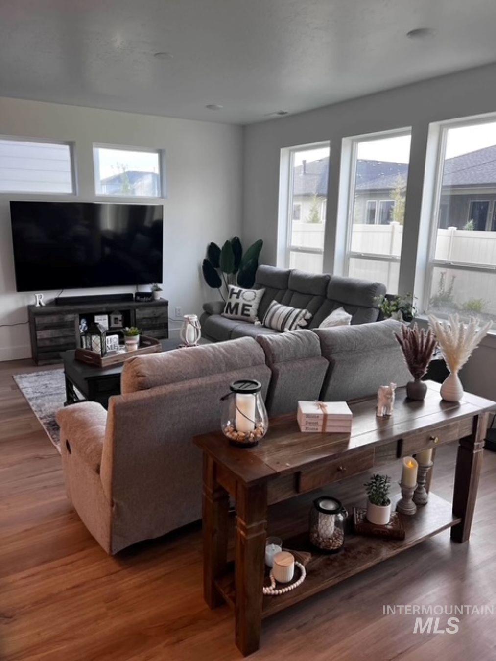 Living room with wood finished floors