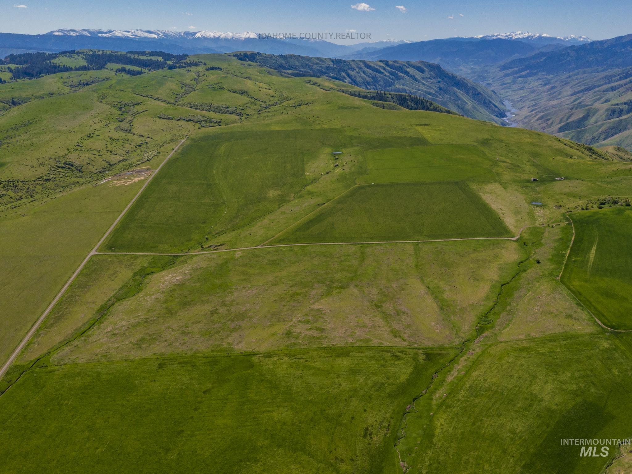 Overview of rural landscape with a mountain backdrop
