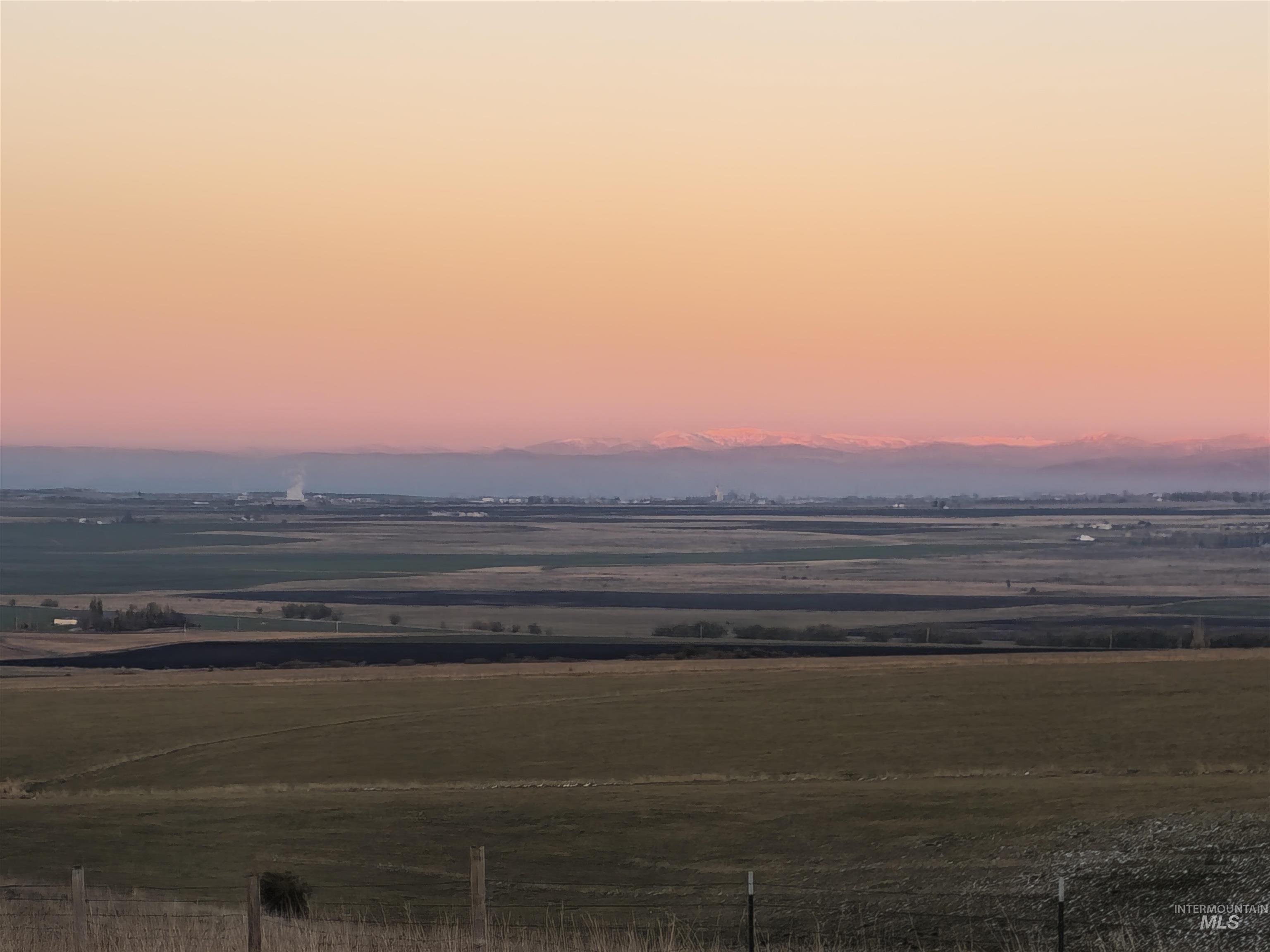 Aerial view at dusk of a rural view