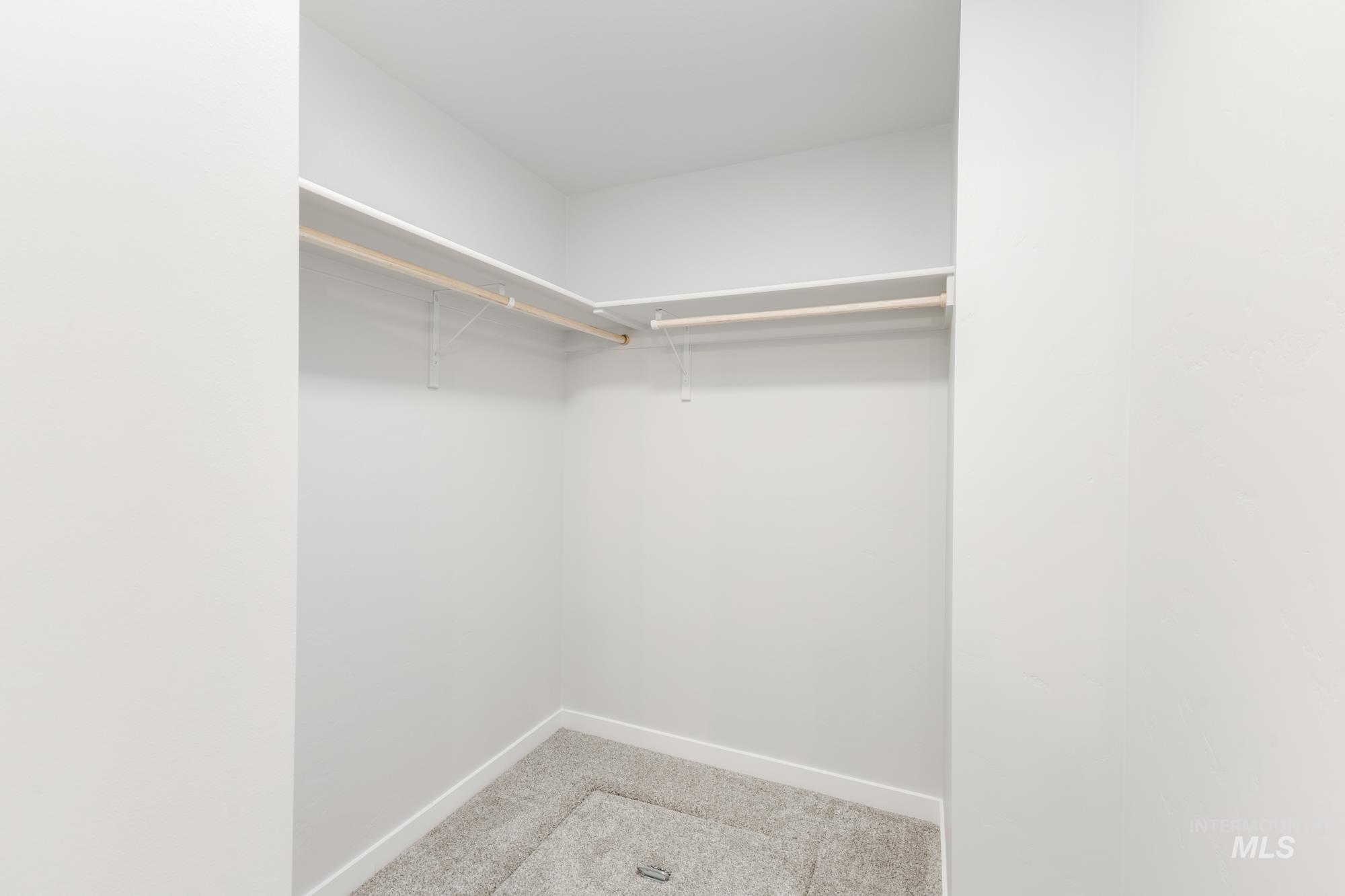 Spacious closet with light colored carpet