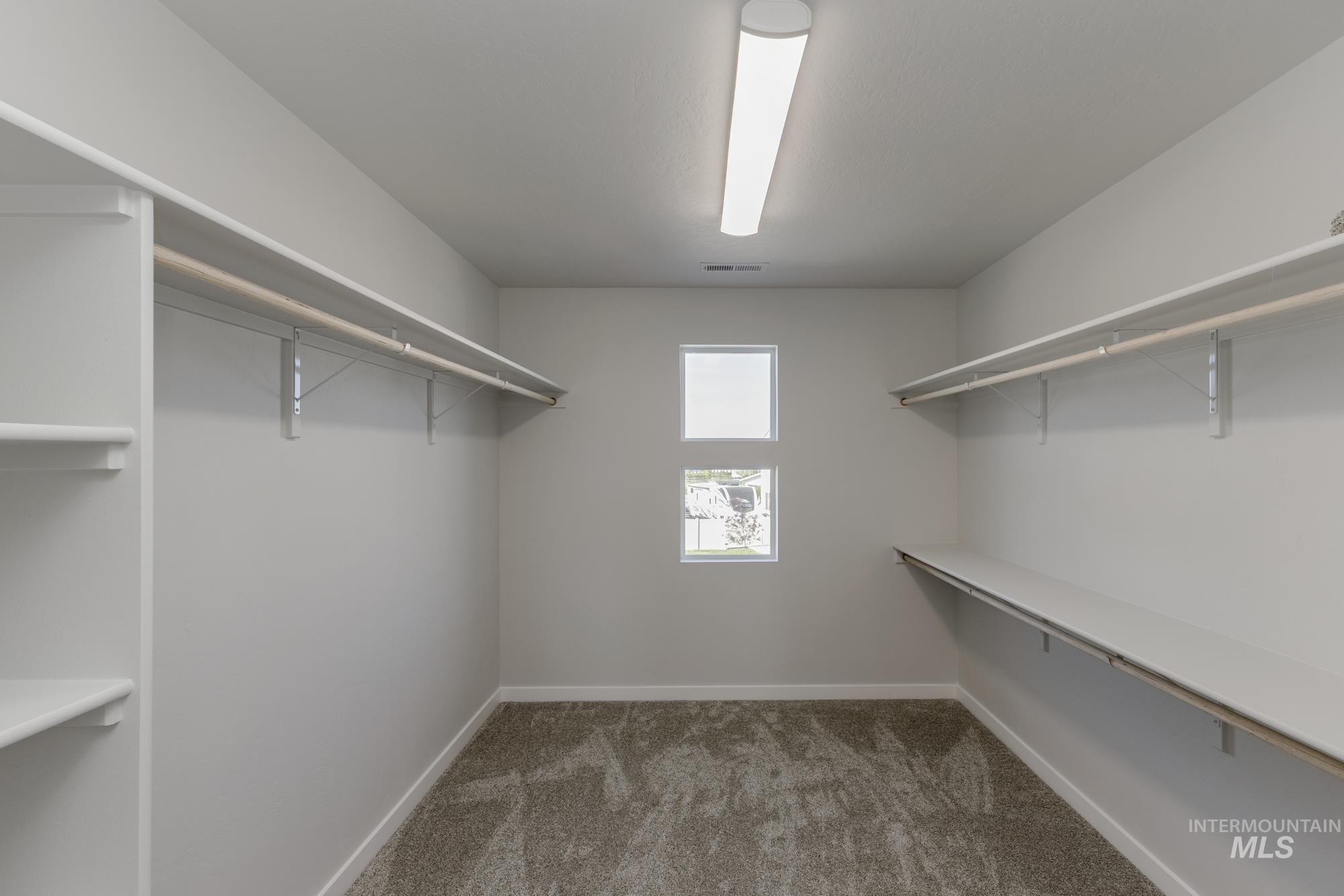 Spacious closet with light carpet