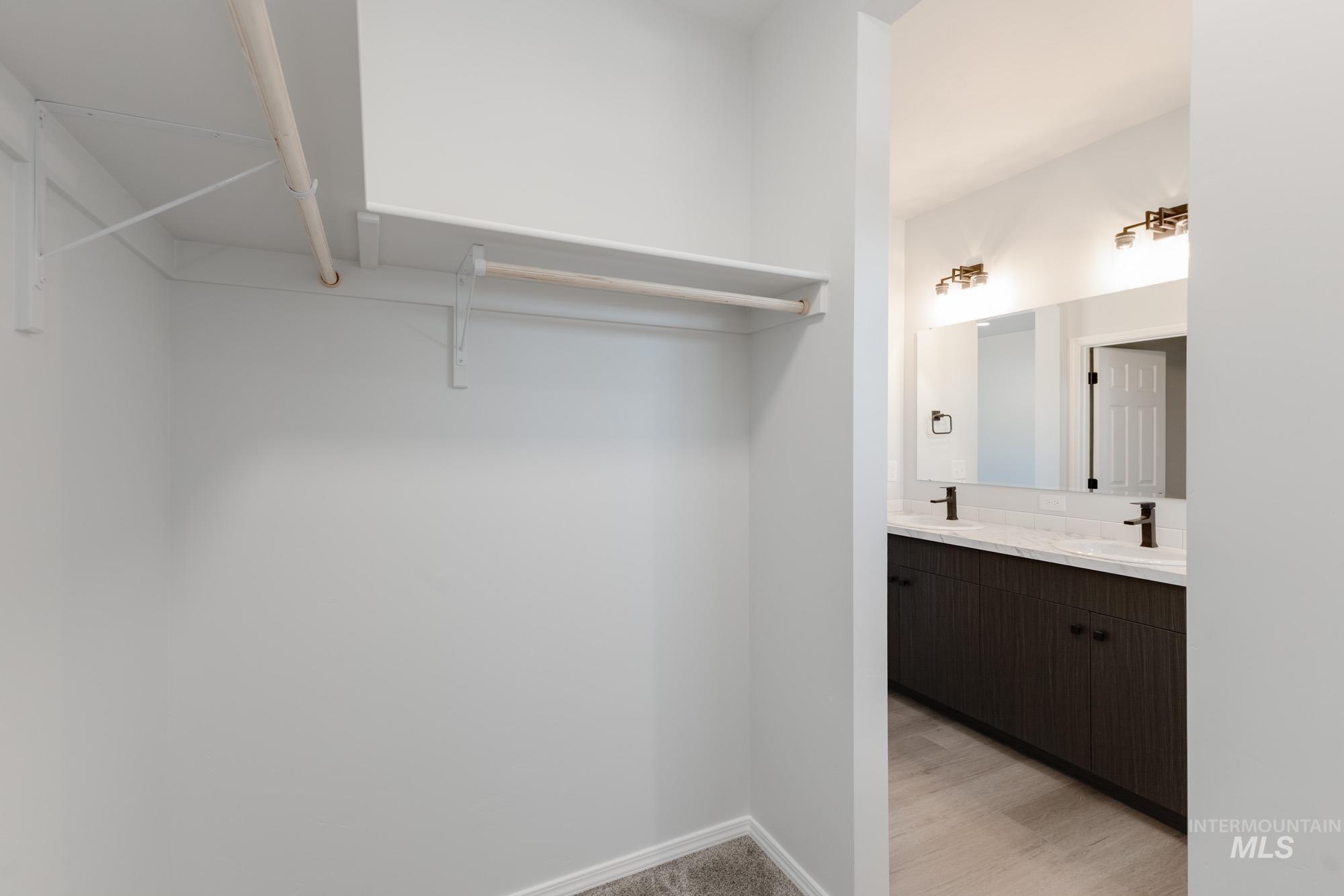 Spacious closet with light wood-type flooring and a sink